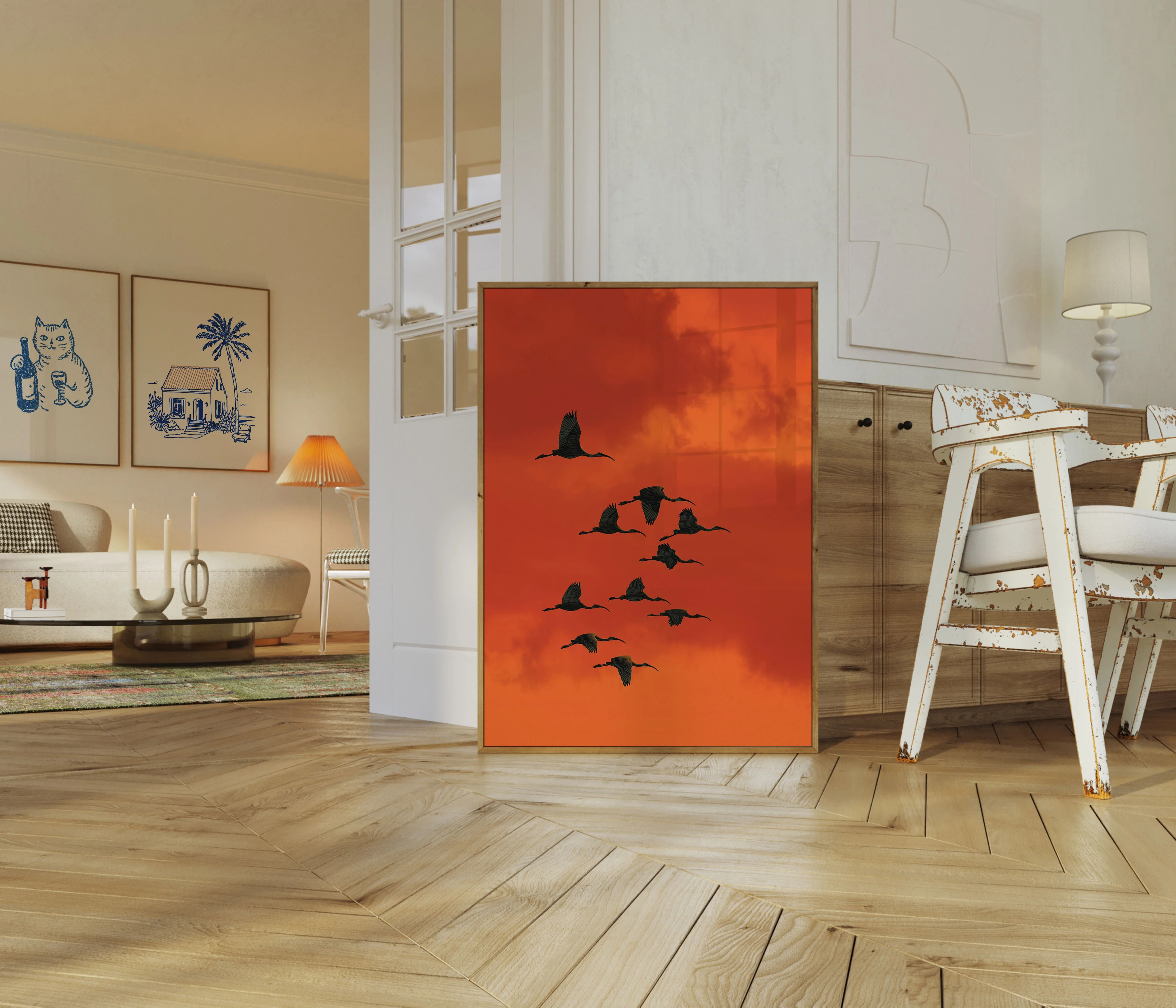 Flying Cranes Against Sunset Poster - Image 5