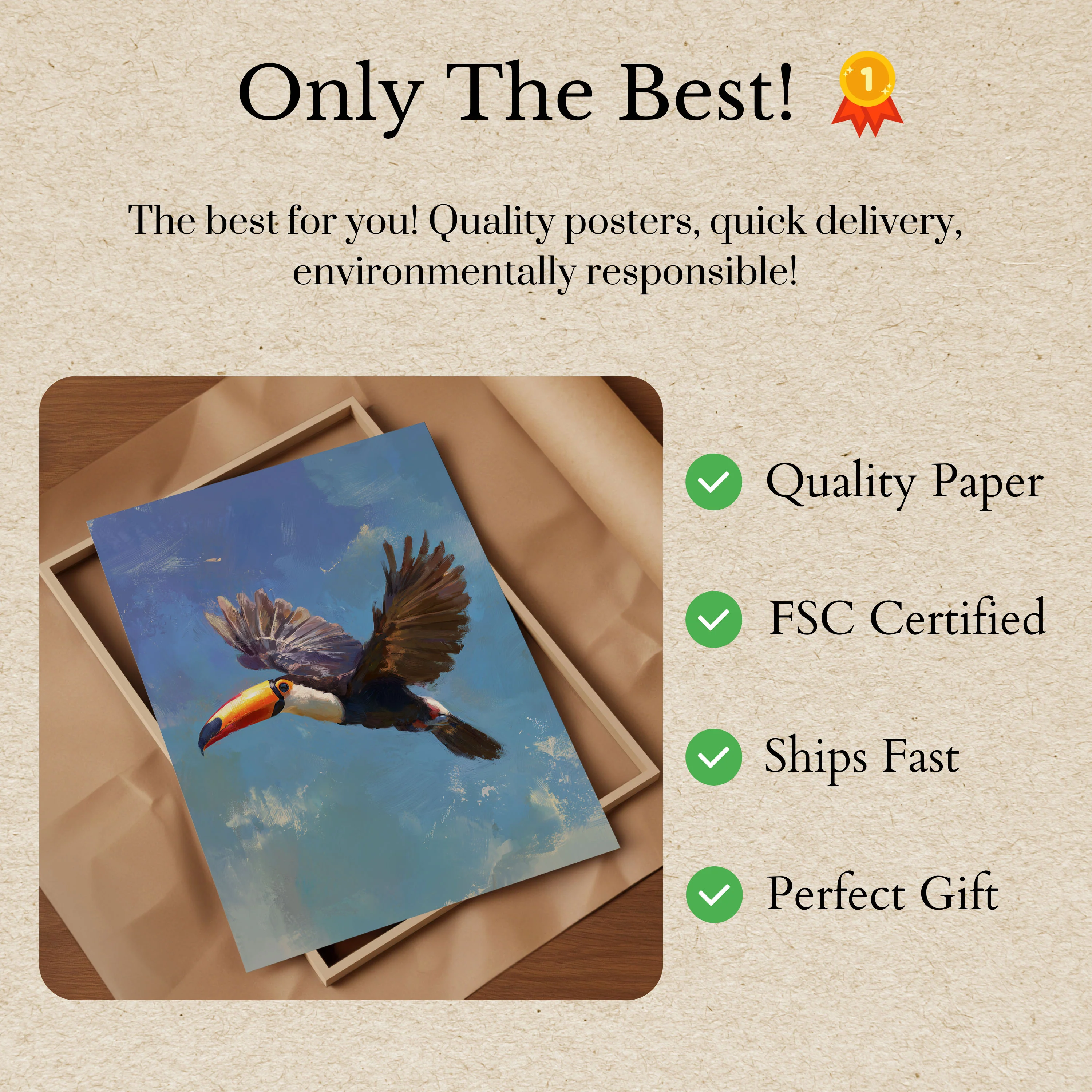 Flying Toucan in Blue Sky Poster - Image 3