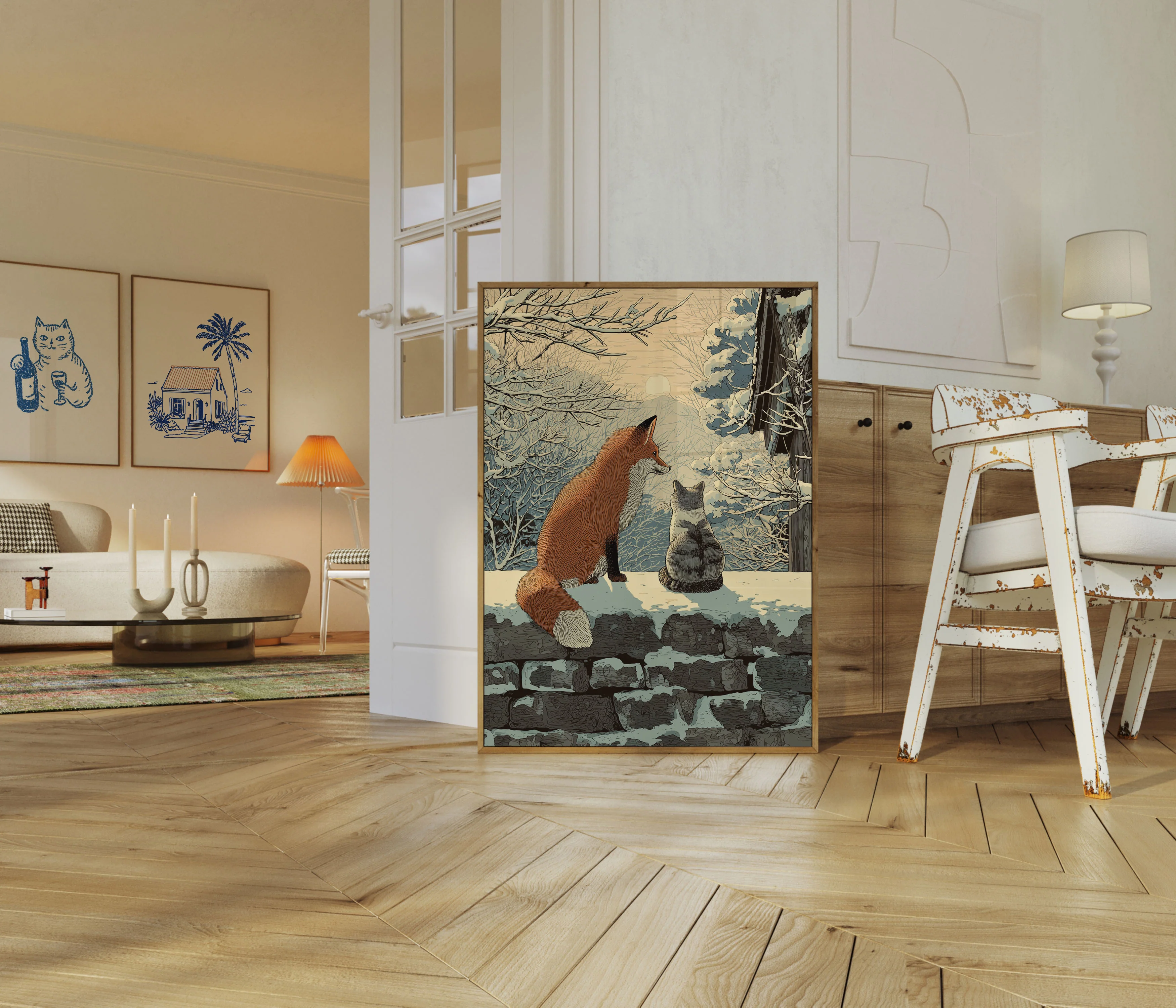 Fox and Cat Winter Friendship Poster - Image 5