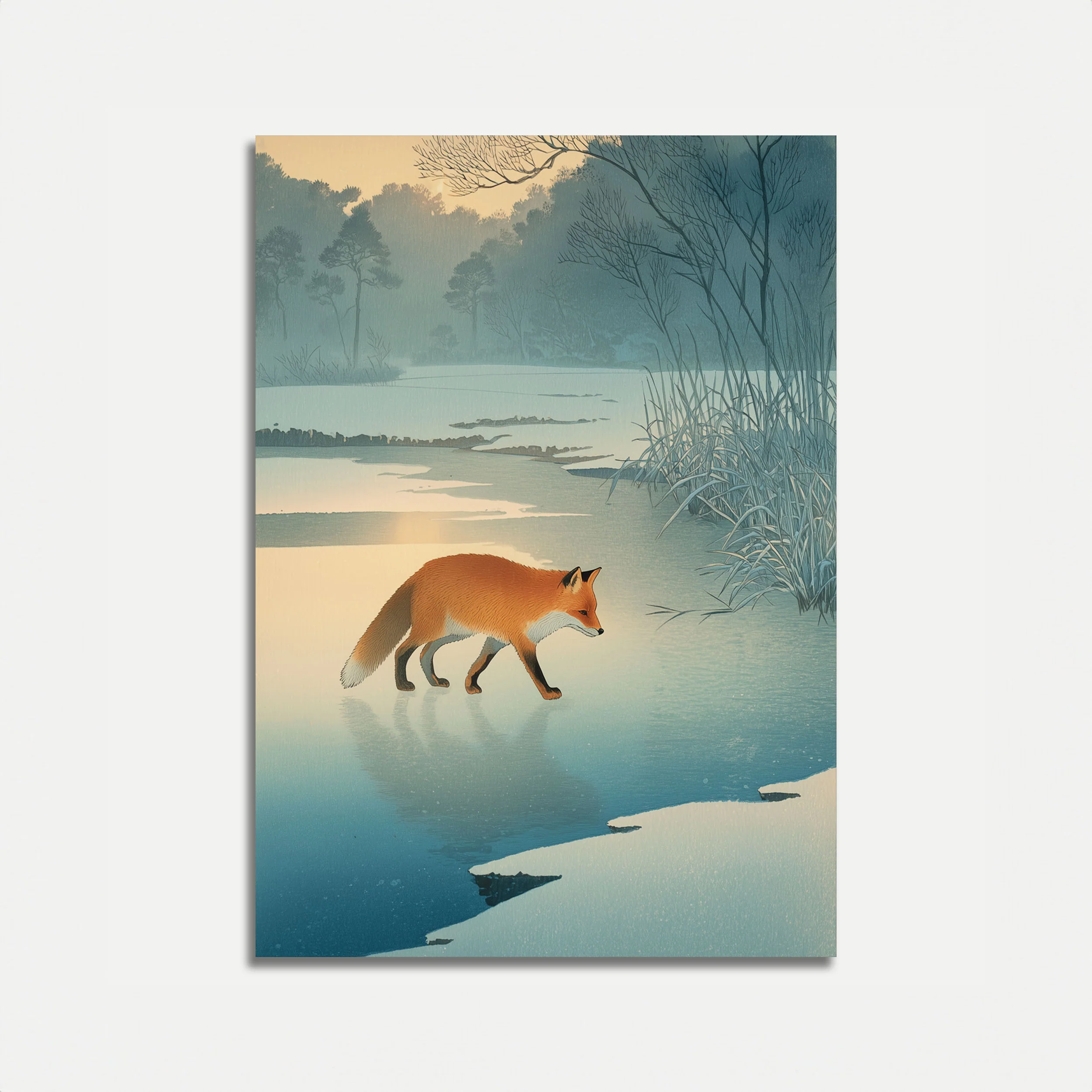 Fox Crossing Frozen Lake Poster