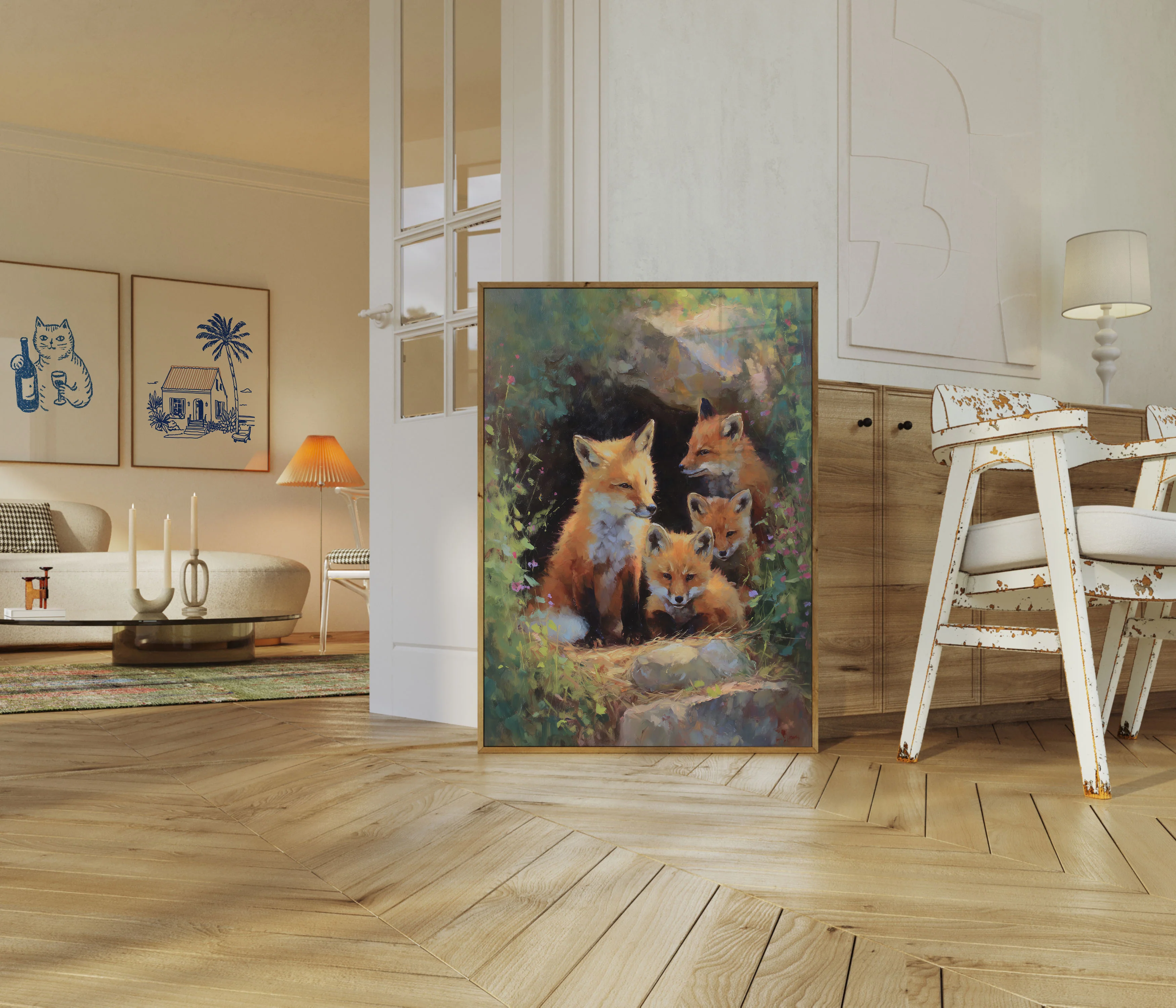Fox Family in Wildflowers Poster - Image 5