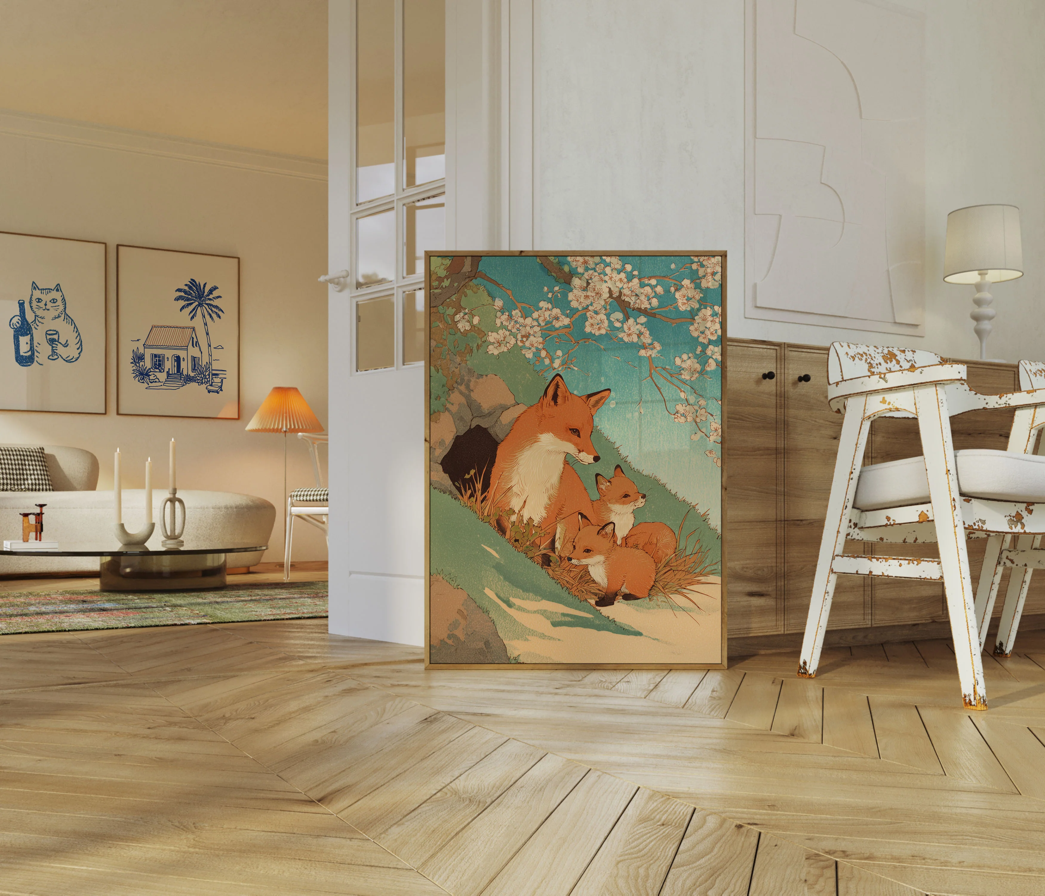 Fox Family Under Blossoms Poster - Image 5