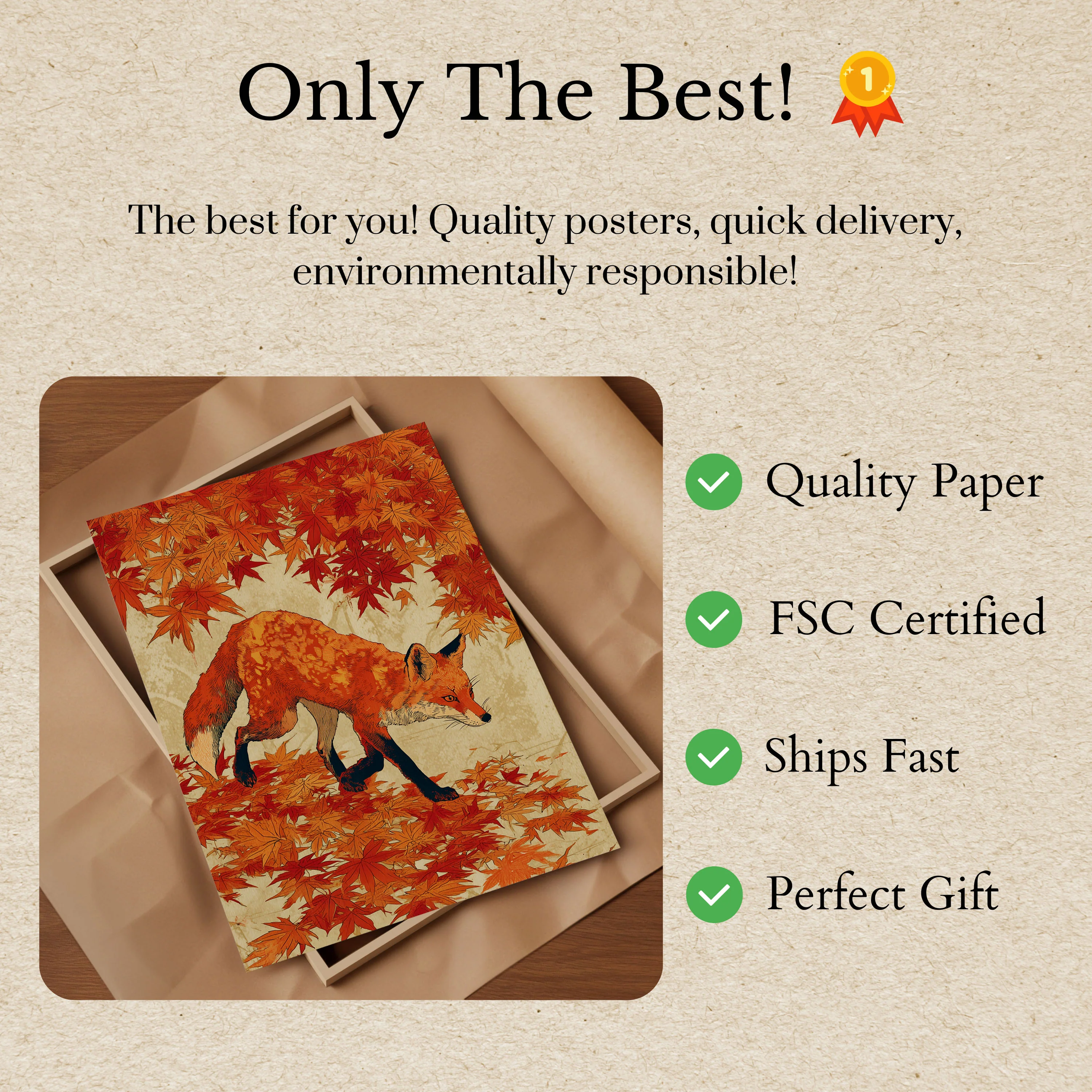 Fox in Autumn Leaves Poster - Image 3
