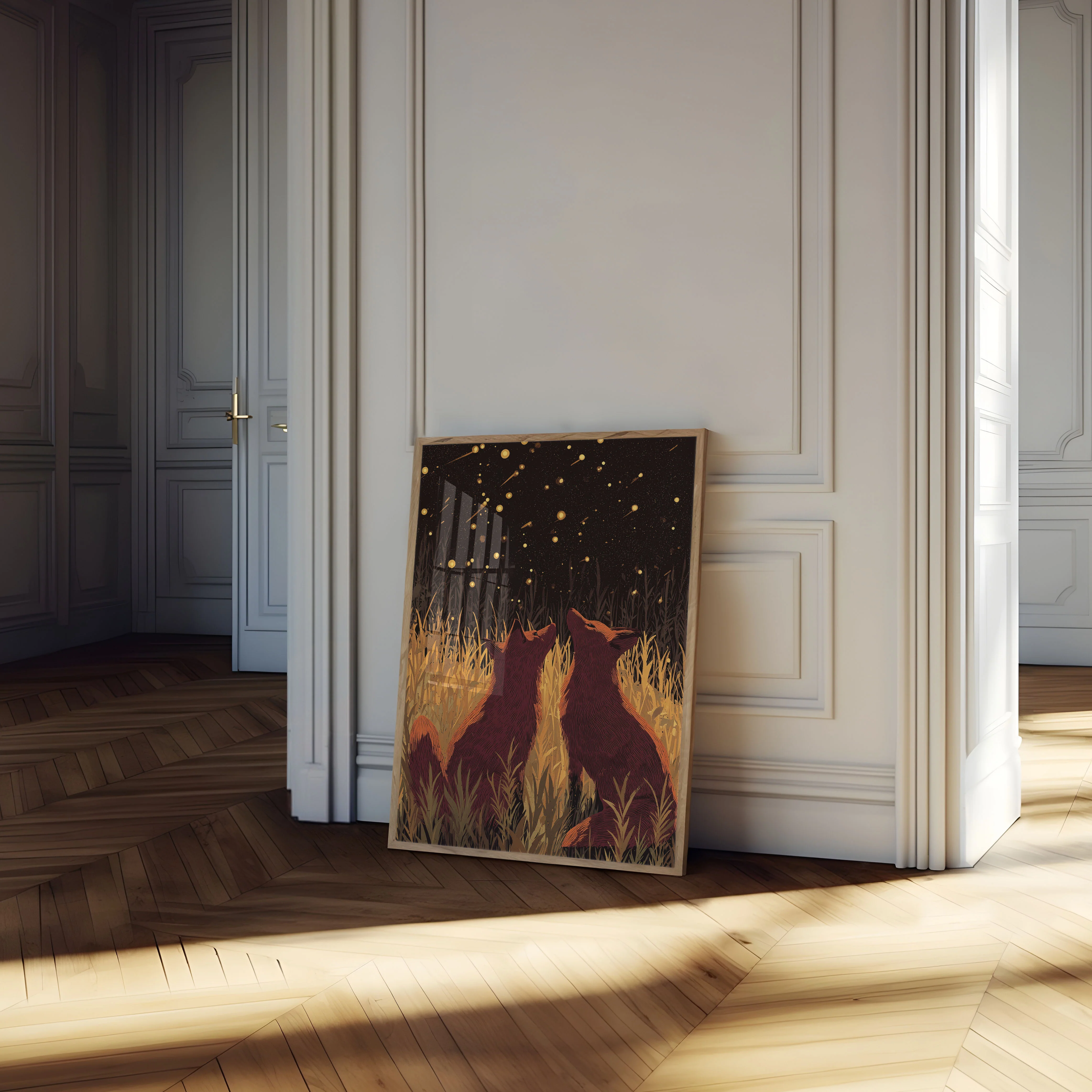 Foxes Gazing at Fireflies Poster - Image 4