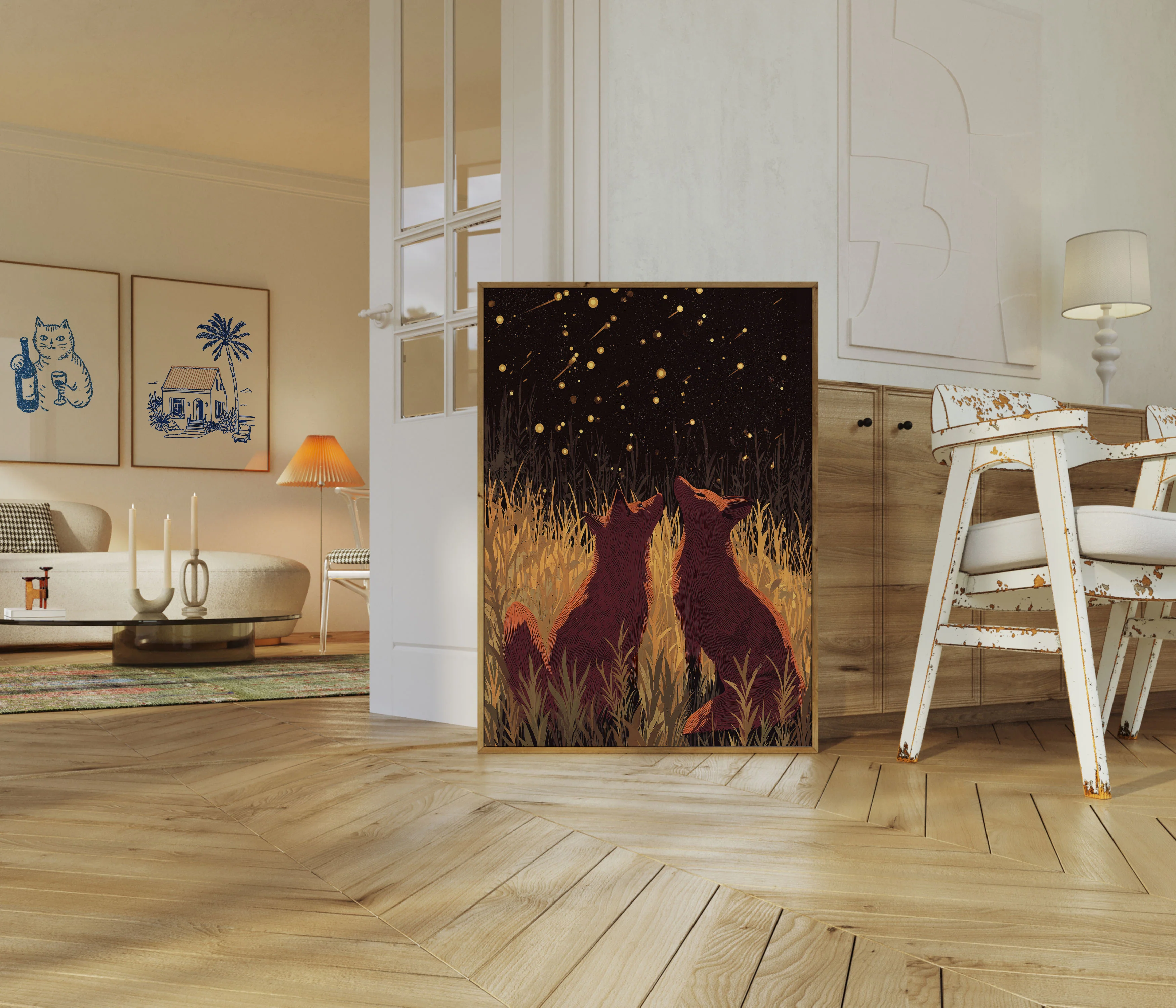 Foxes Gazing at Fireflies Poster - Image 5