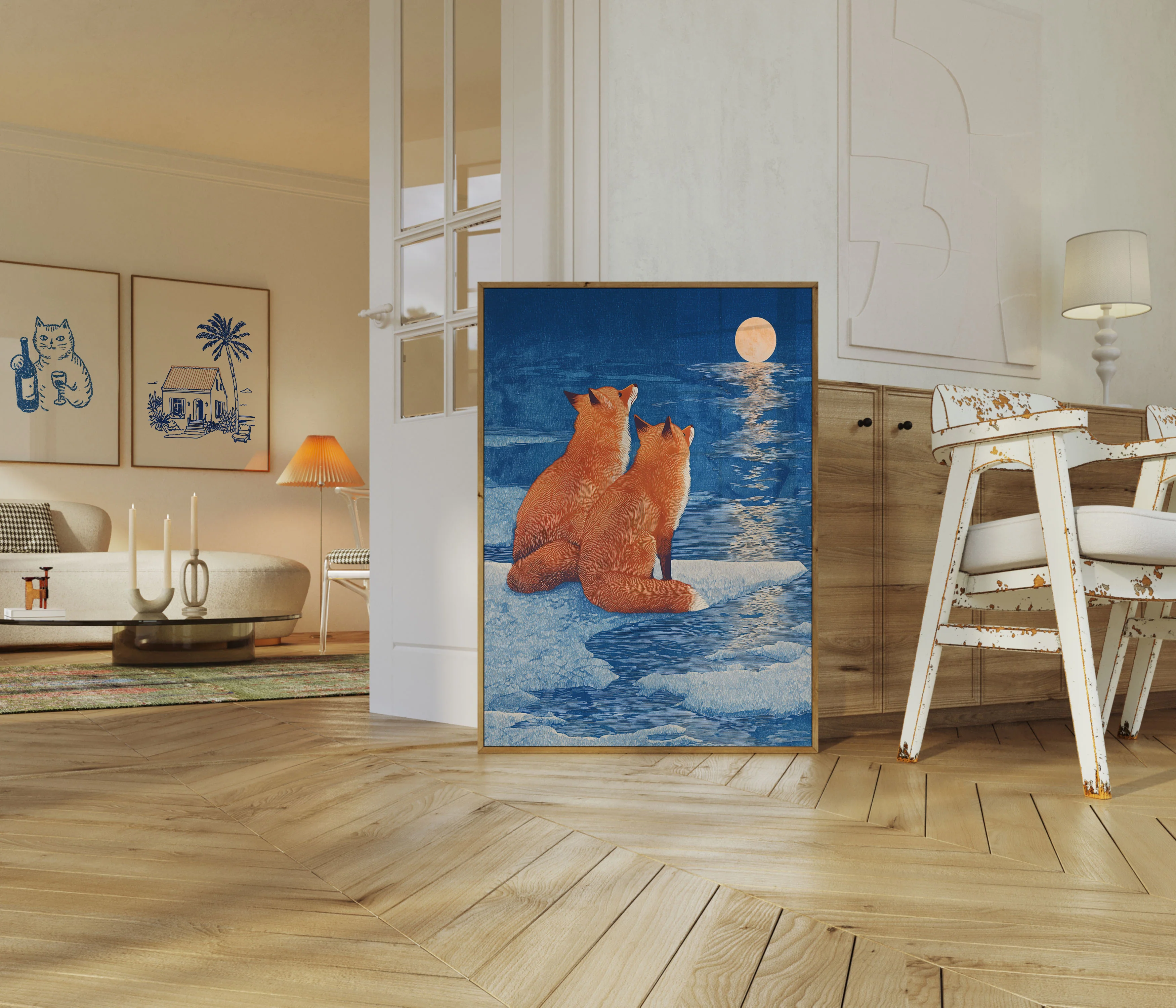 Foxes Gazing at Moonlight Poster - Image 5