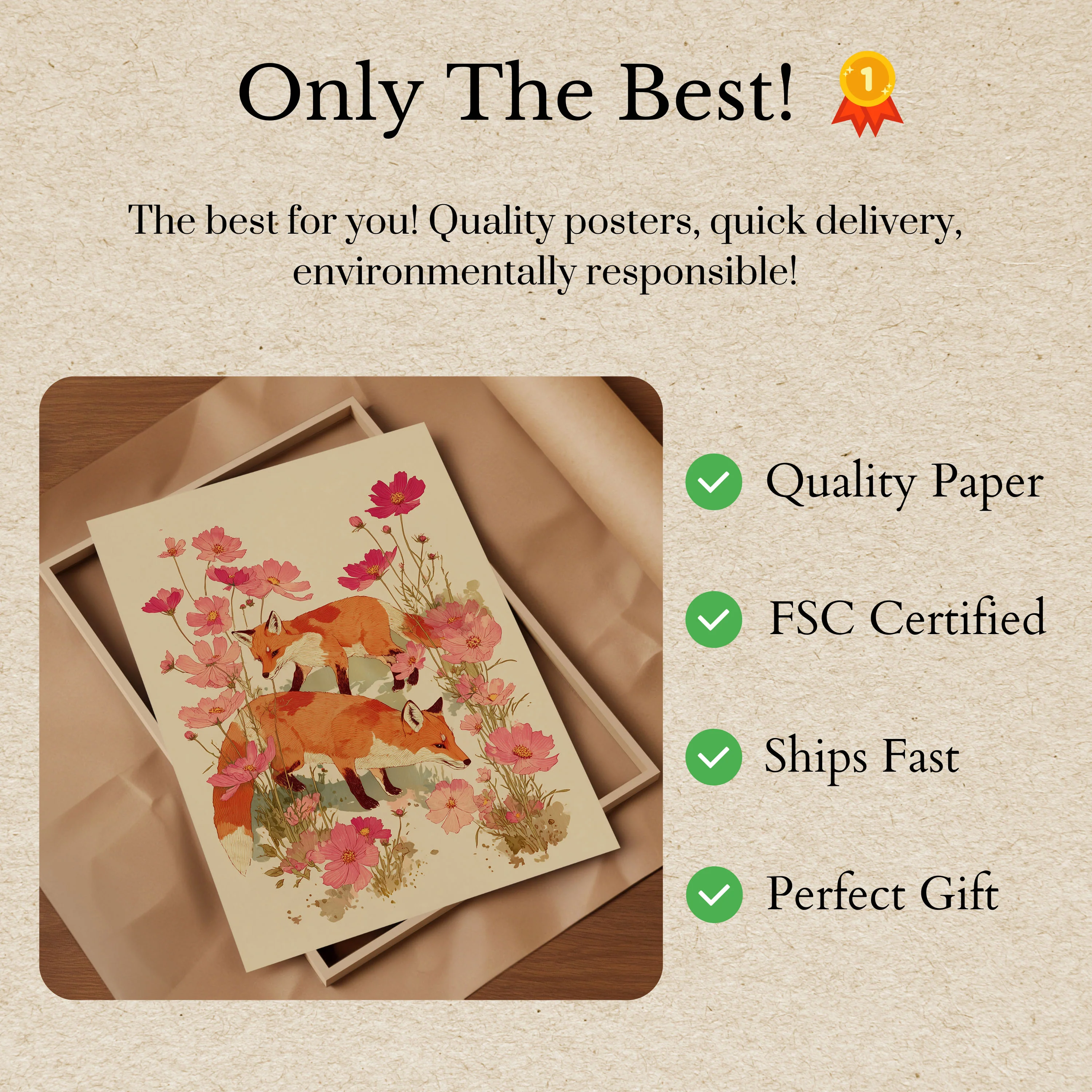 Foxes in Cosmos Flowers Poster - Image 3