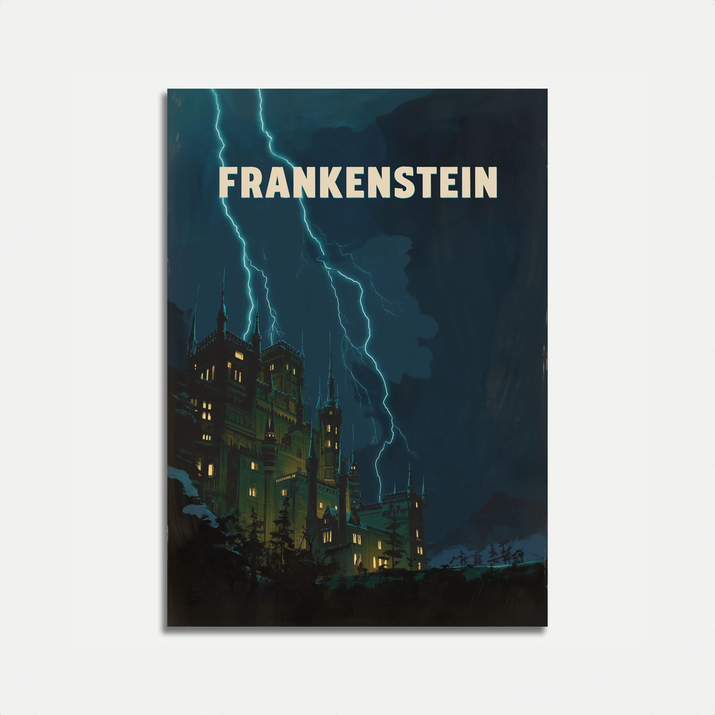 Frankenstein Castle Lightning Poster