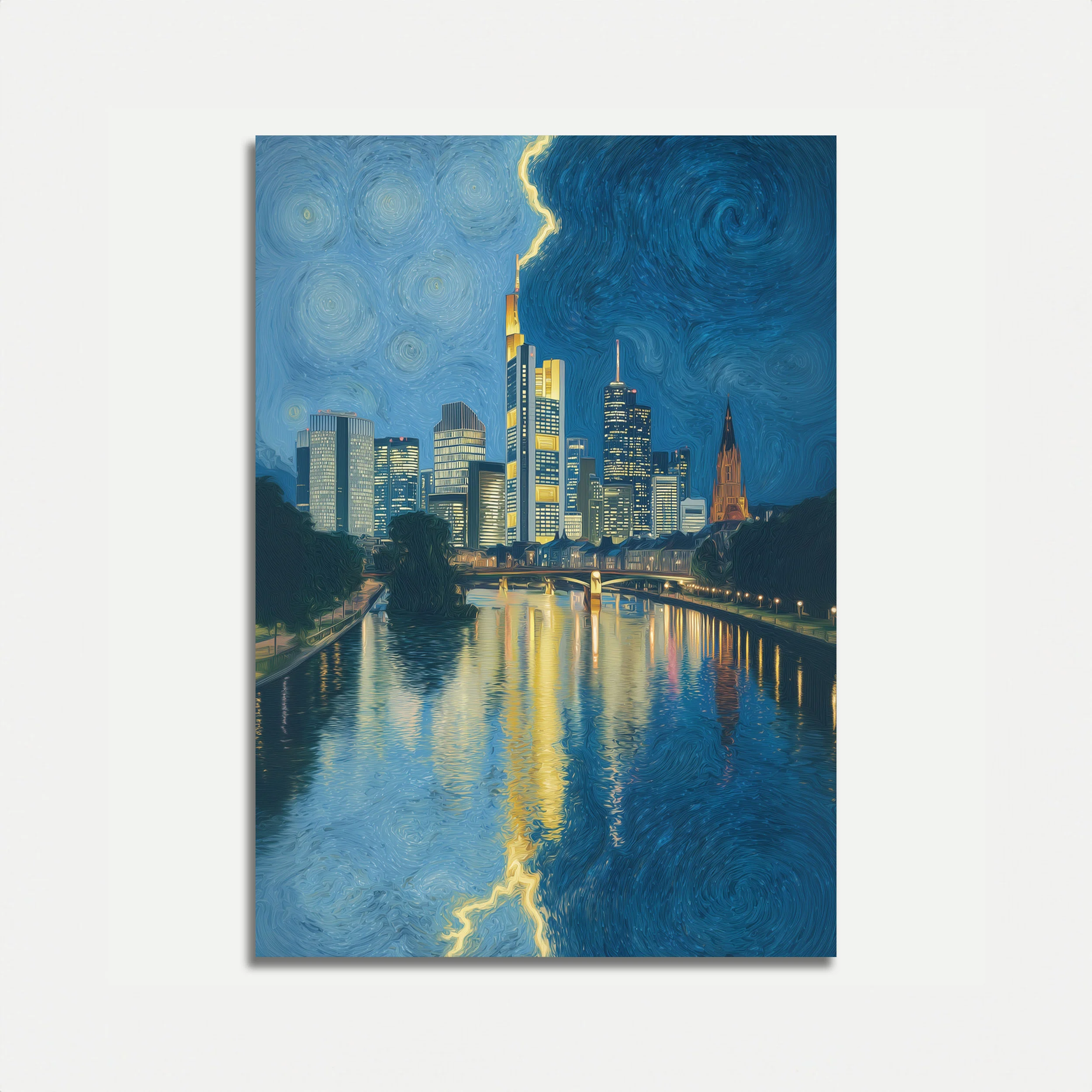 Frankfurt Starry Night Cityscape Poster