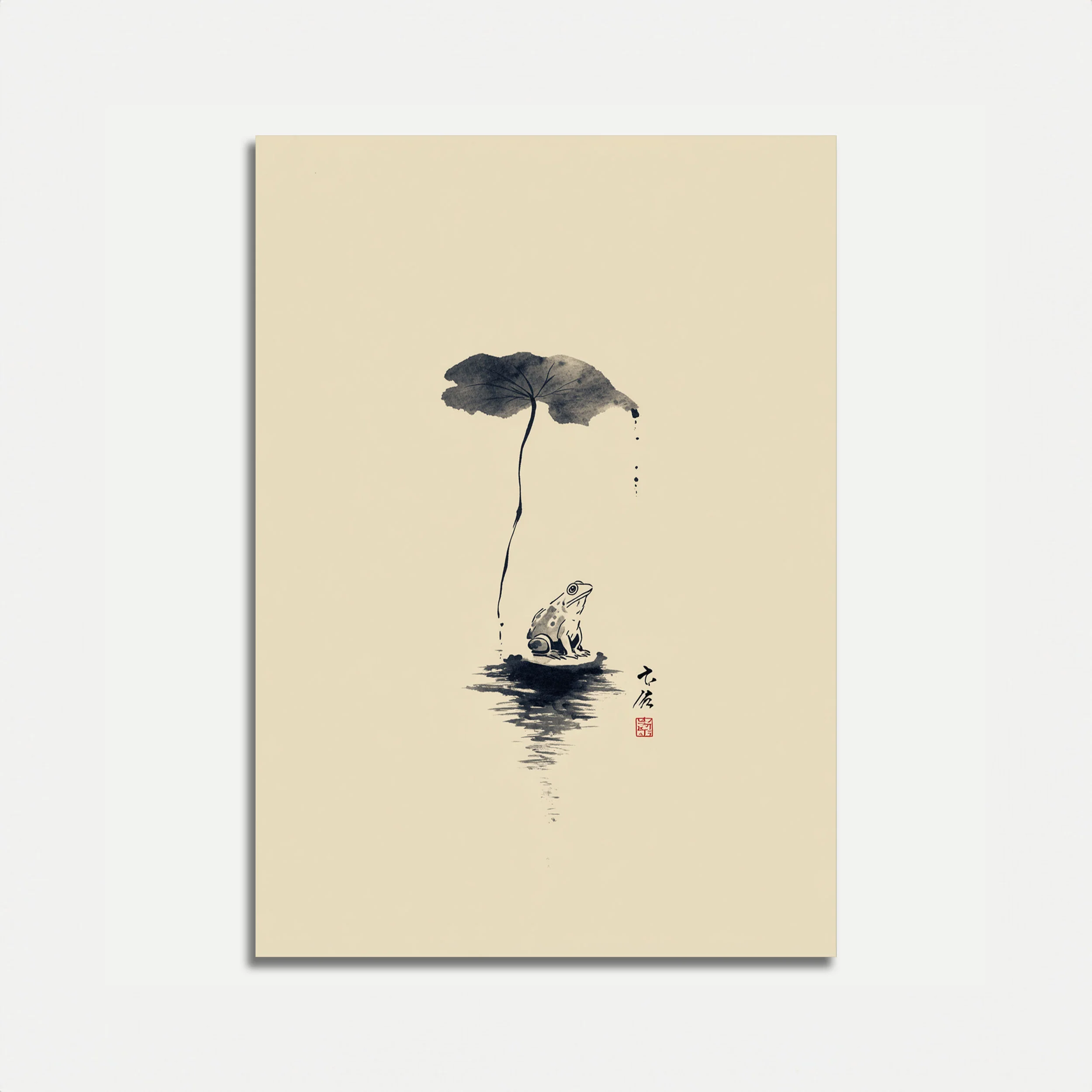 Frog Under Lotus Leaf Poster