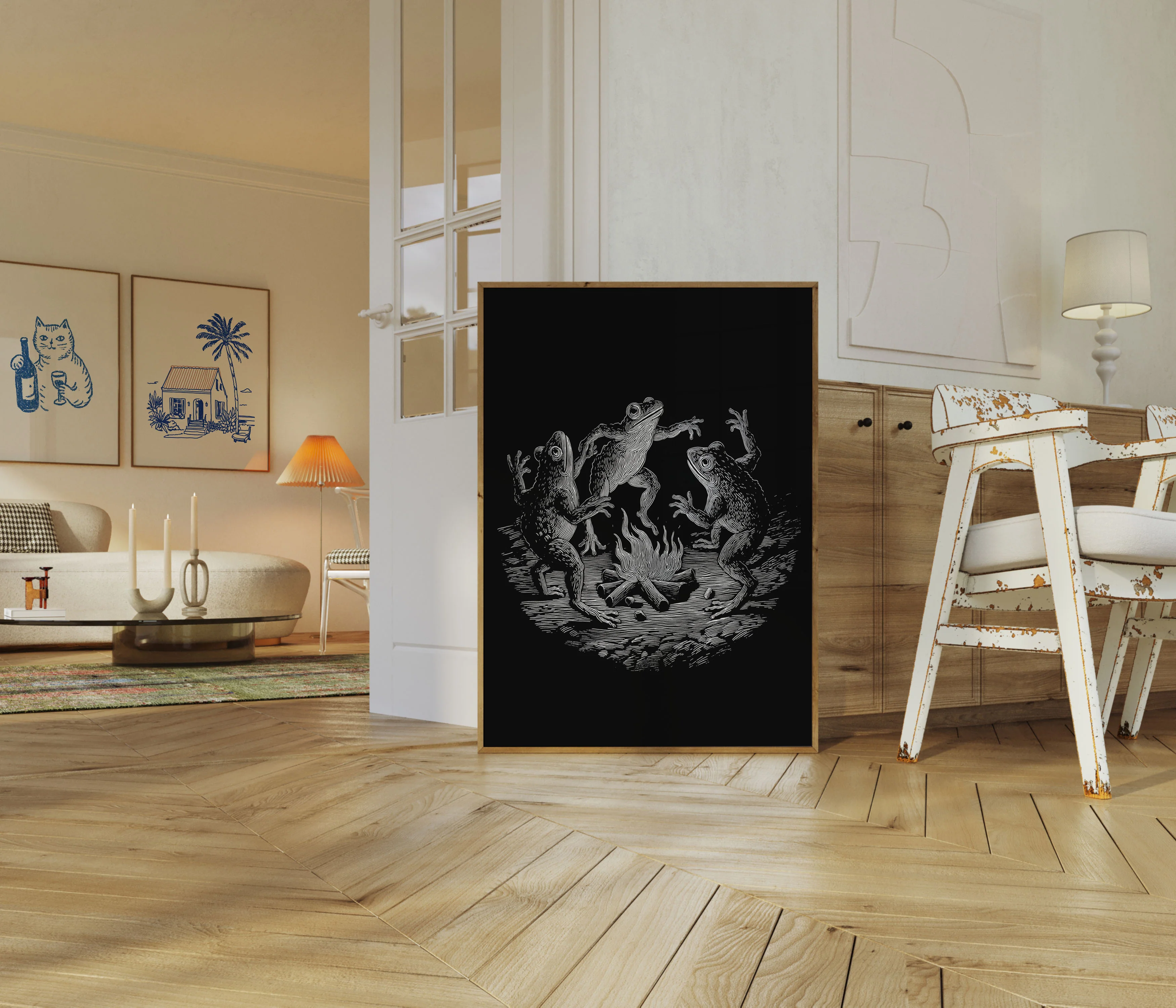 Frogs Dancing Around Campfire Poster - Image 5