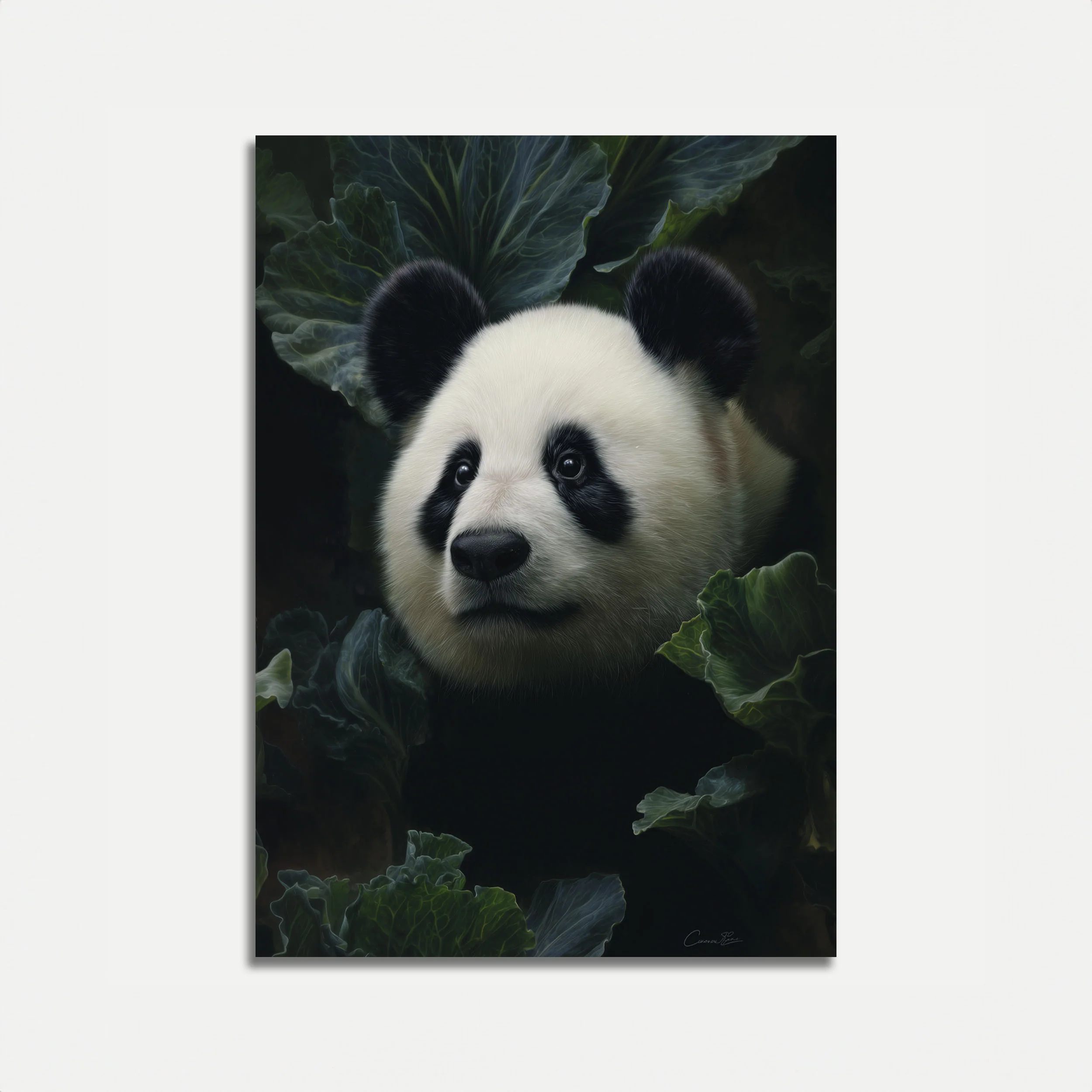 Gentle Panda in Leaves Poster