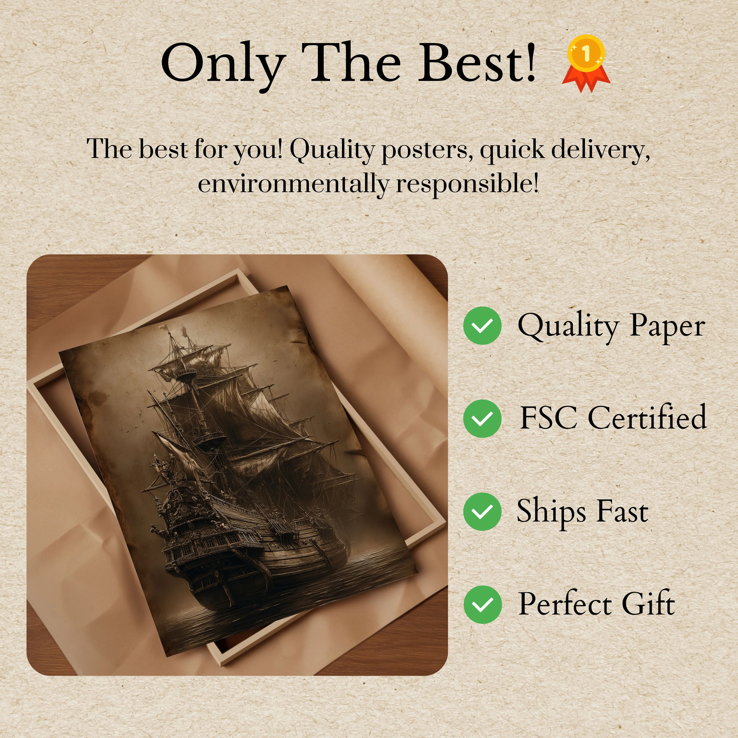 Ghostly Pirate Ship Vintage Poster - Image 3