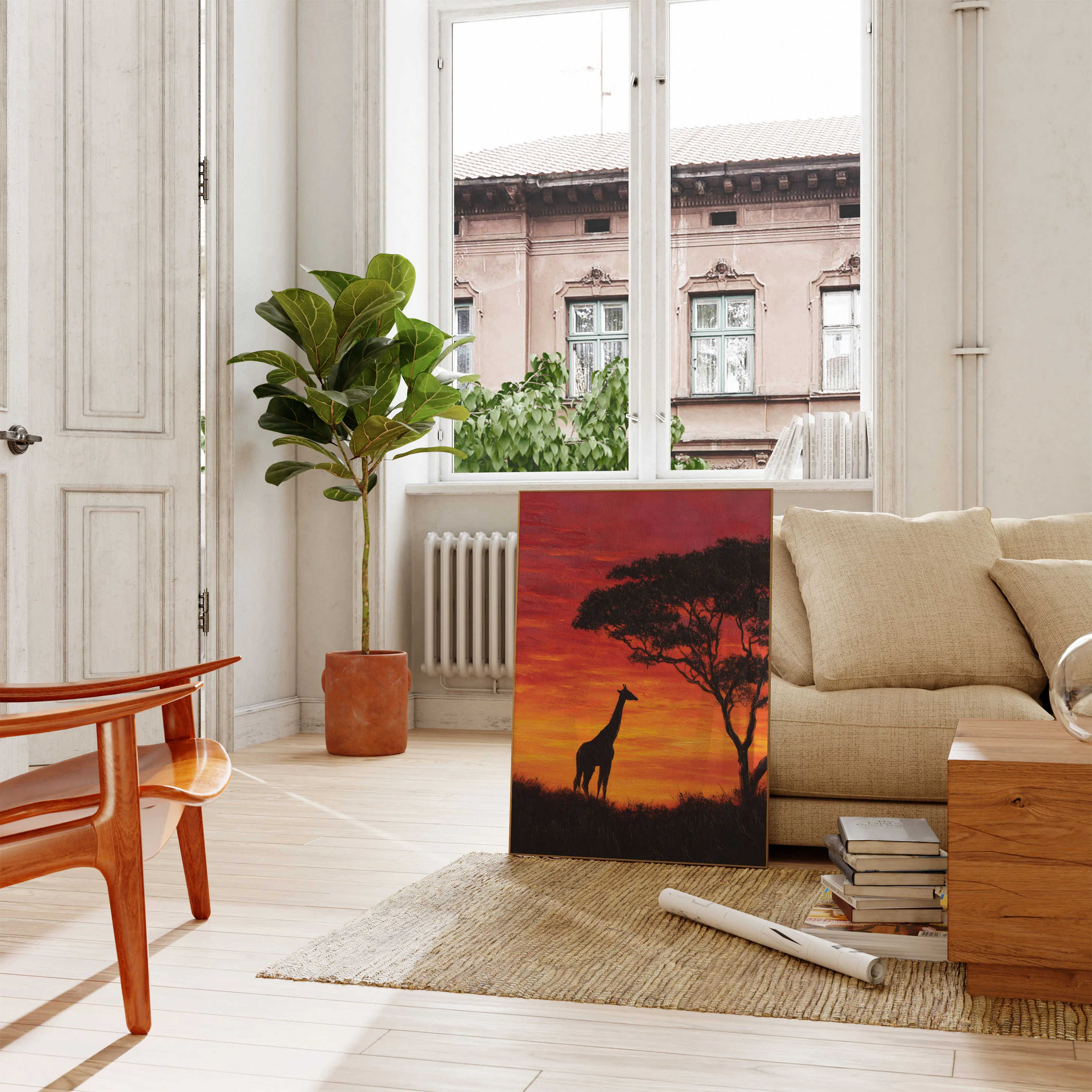 Giraffe African Sunset Poster - Image 2