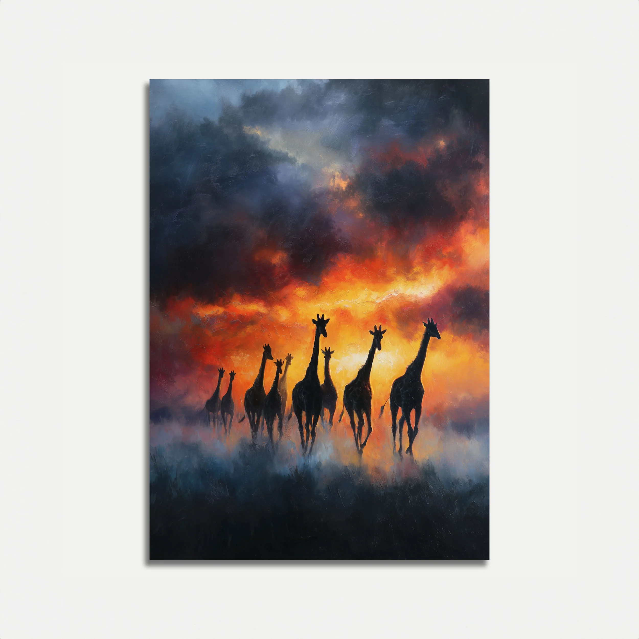 Giraffes in Sunset Fire Poster