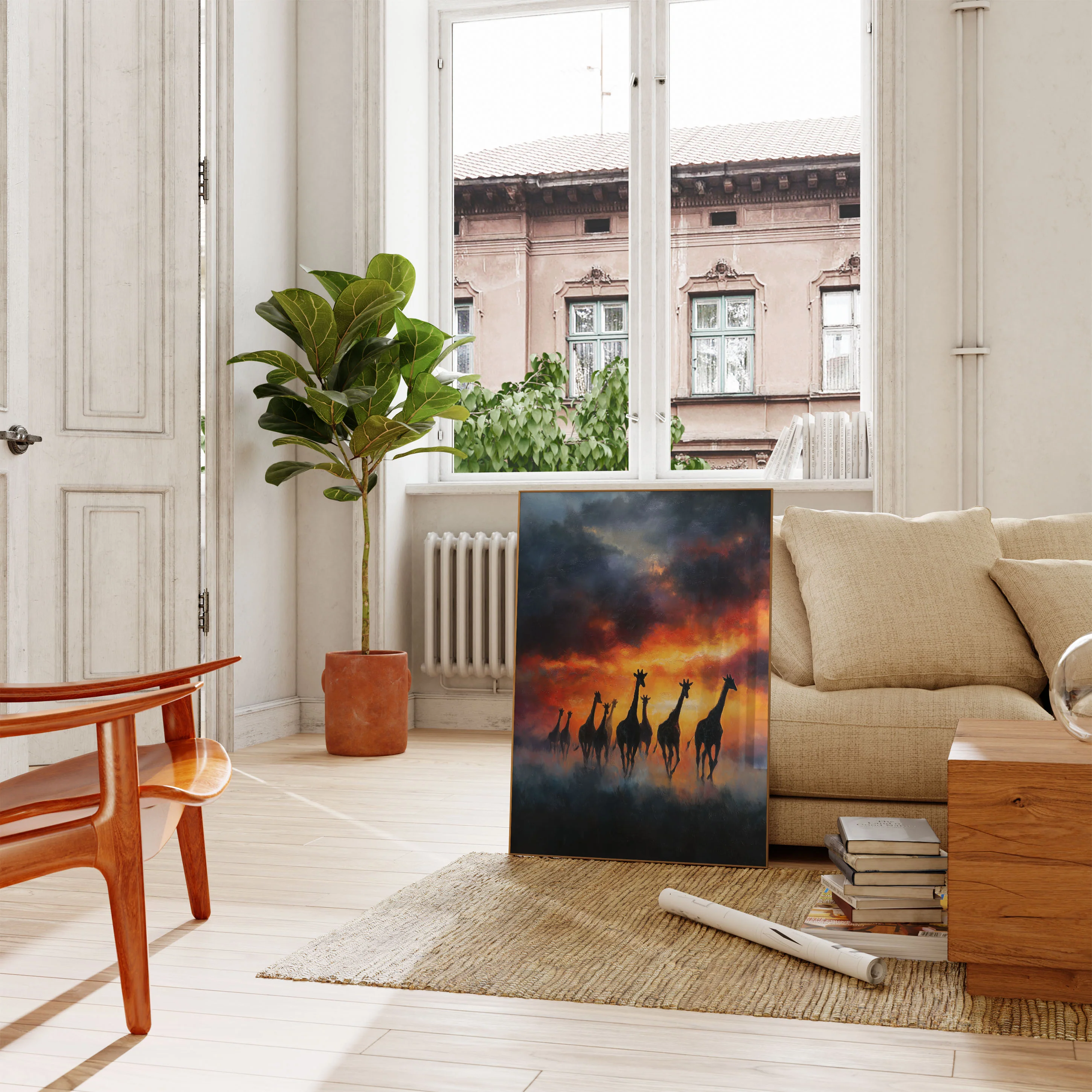 Giraffes in Sunset Fire Poster - Image 2