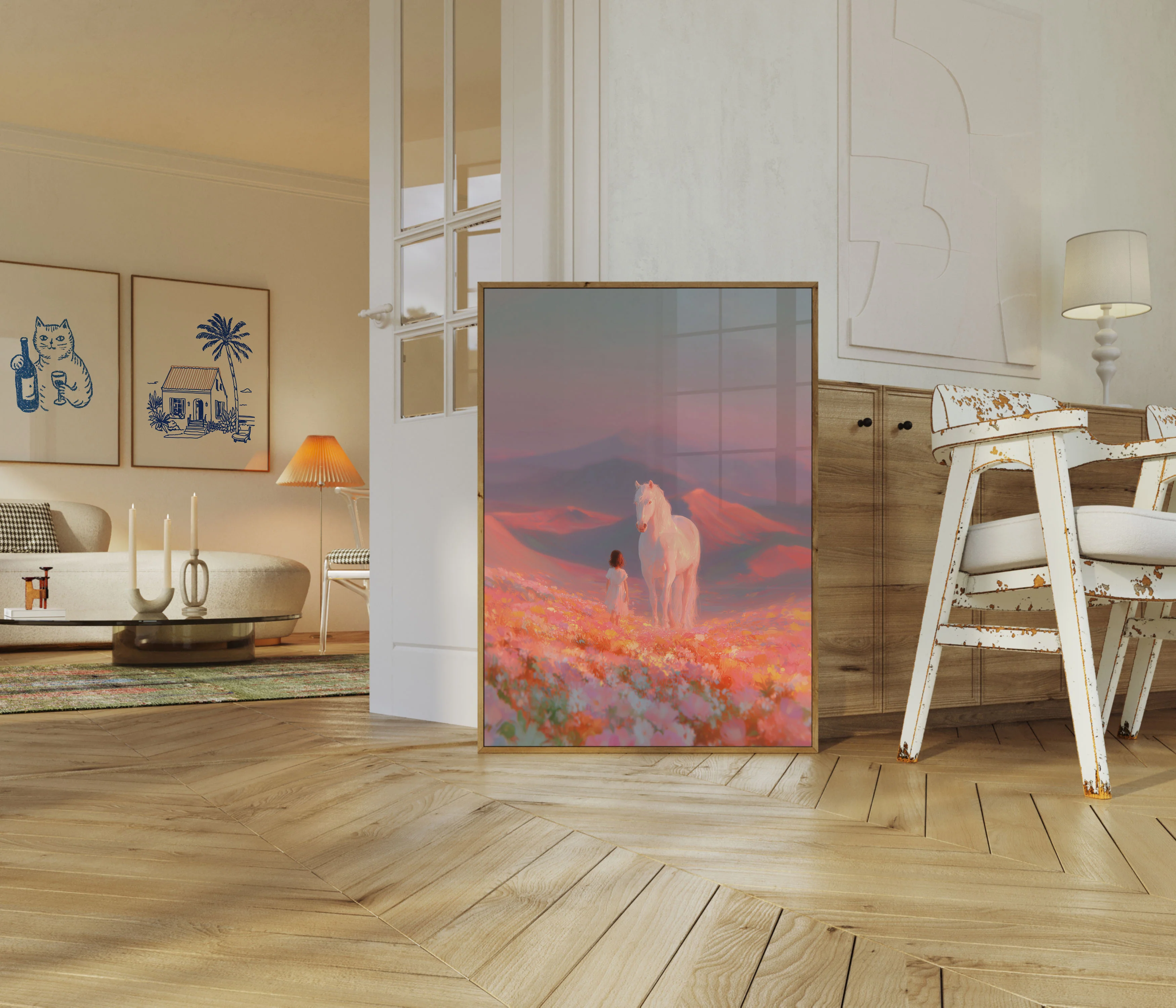 Girl and White Horse Sunset Poster - Image 5