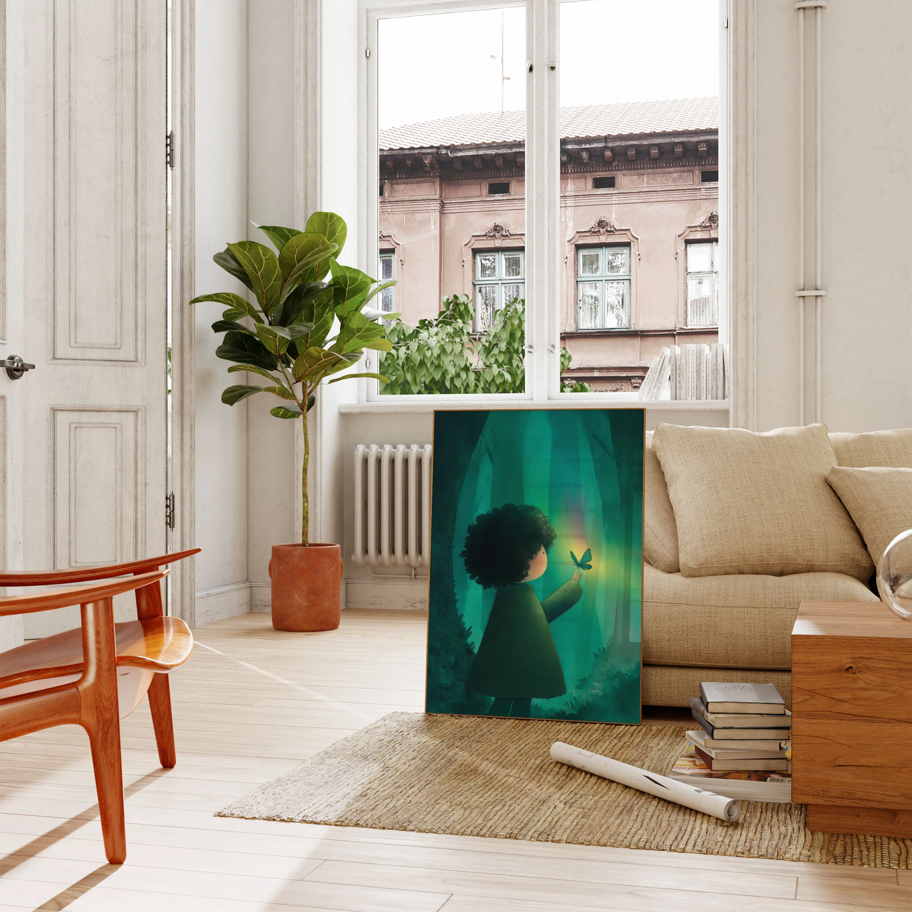 Girl Releasing Butterfly Forest Poster - Image 2