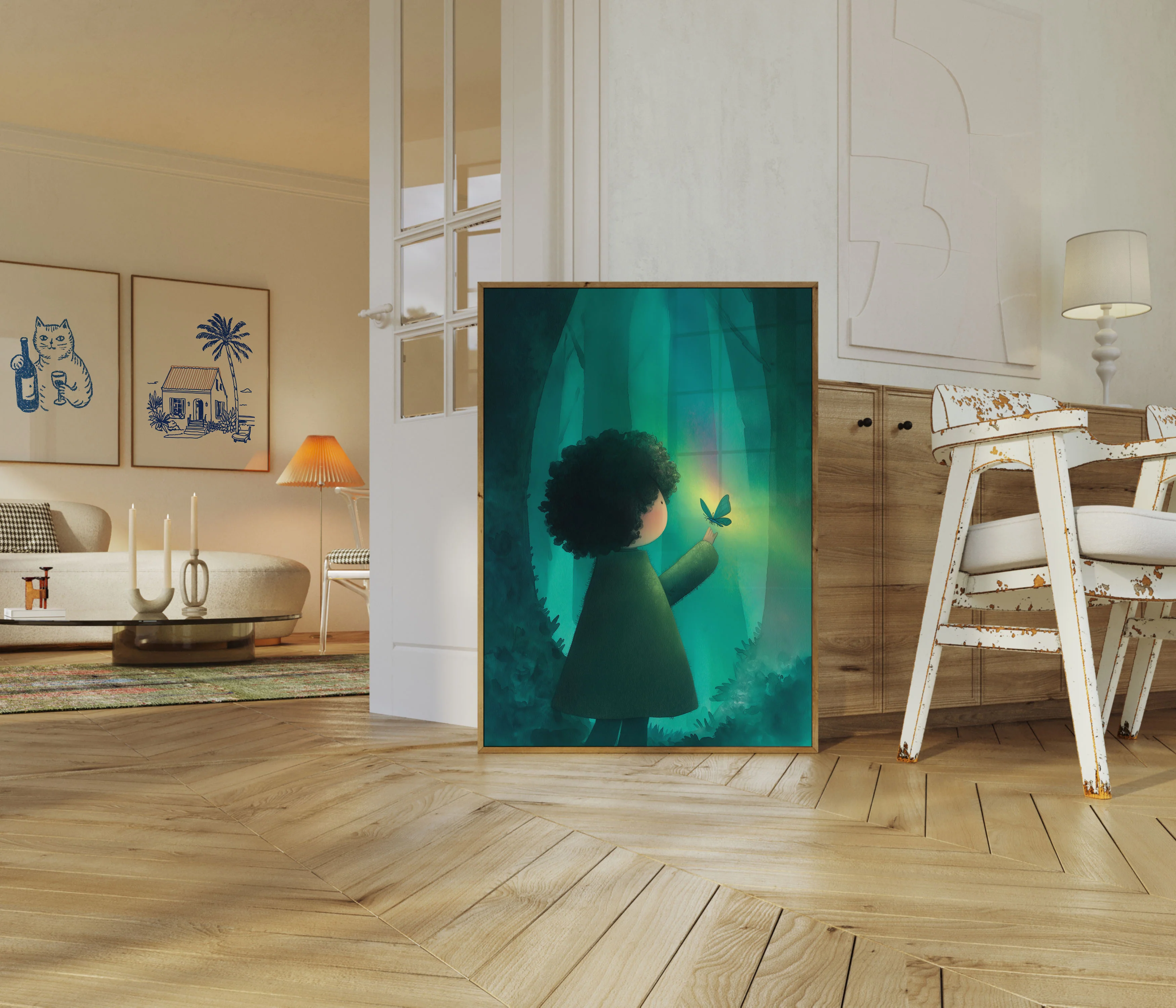 Girl Releasing Butterfly Forest Poster - Image 5