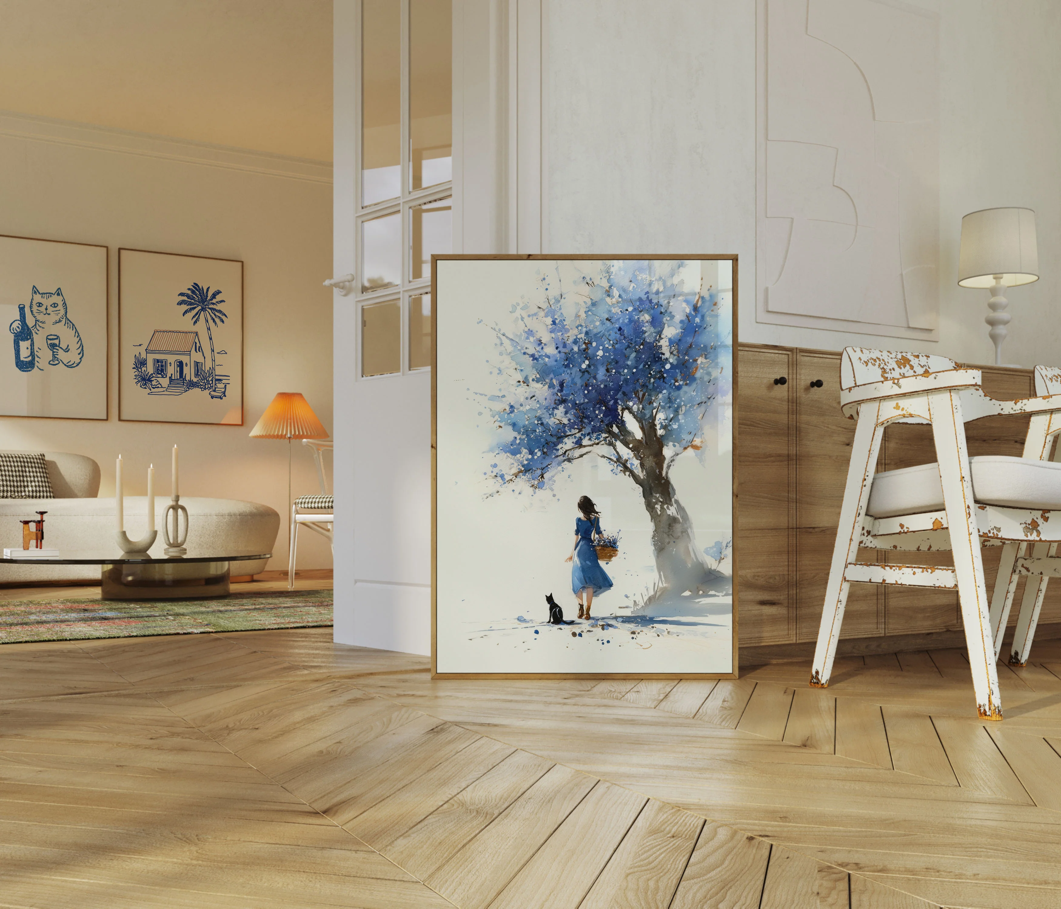 Girl Under Blue Blossoms Poster - Image 5