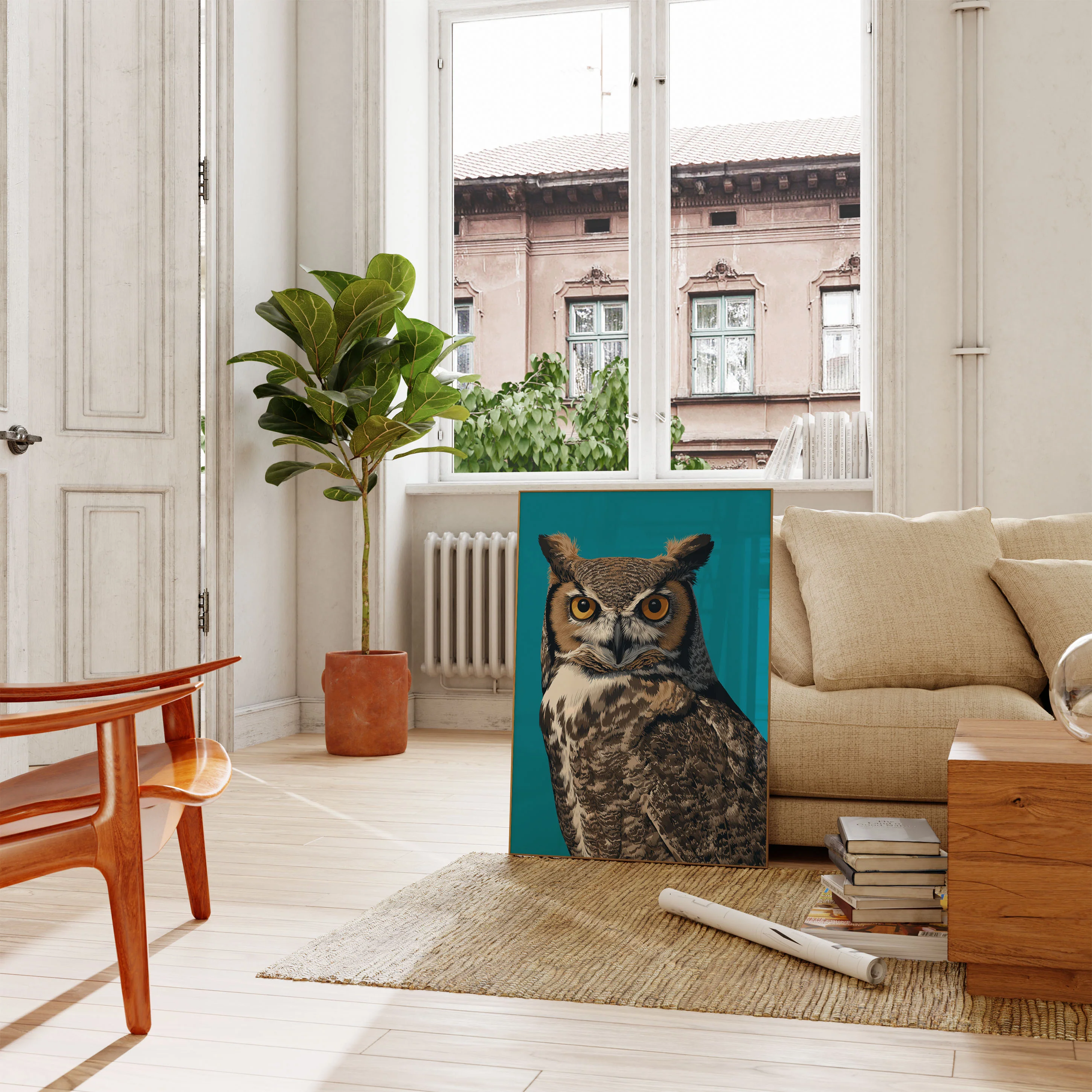 Golden-Eyed Owl Portrait Poster - Image 2