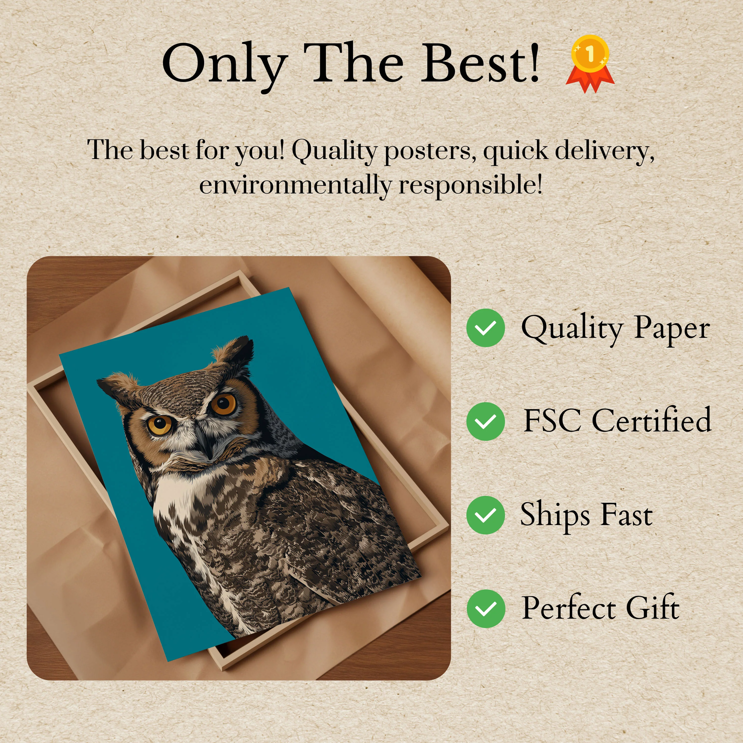 Golden-Eyed Owl Portrait Poster - Image 3