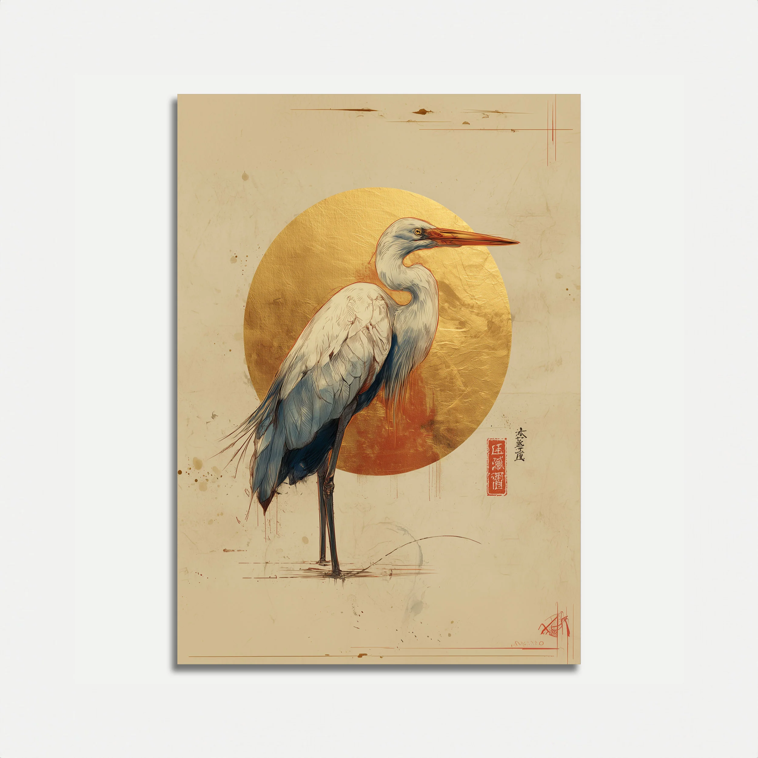 Golden Heron Tranquility Poster
