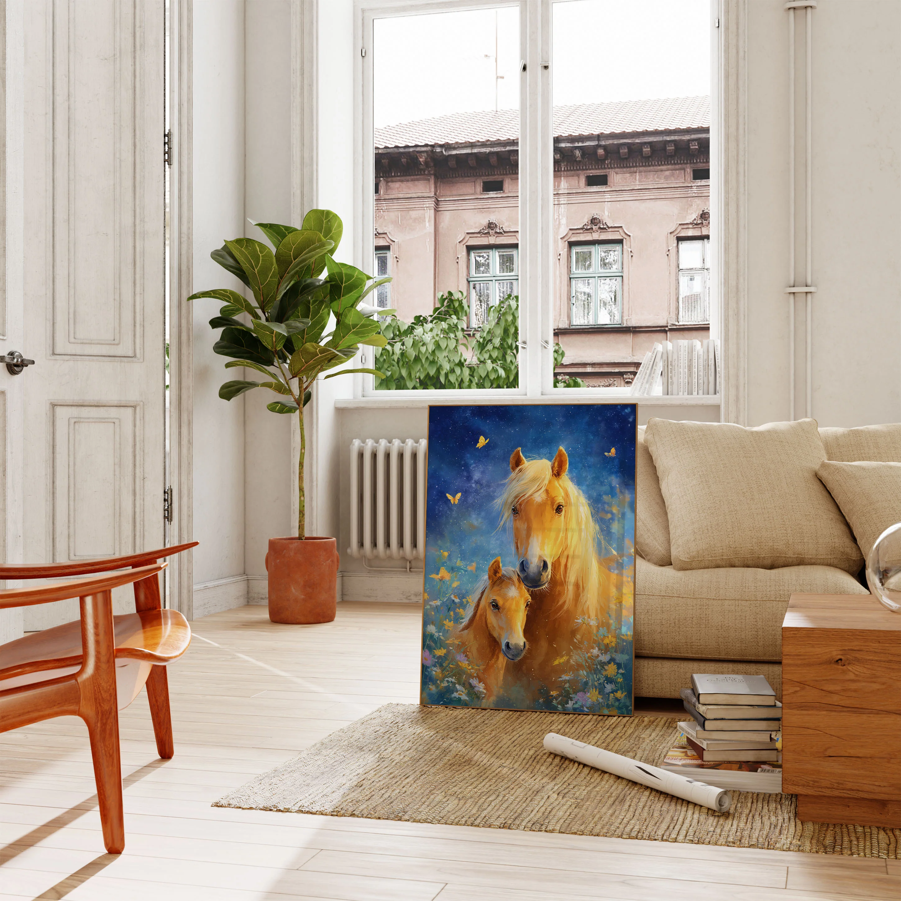 Golden Horses Starry Night Poster - Image 2