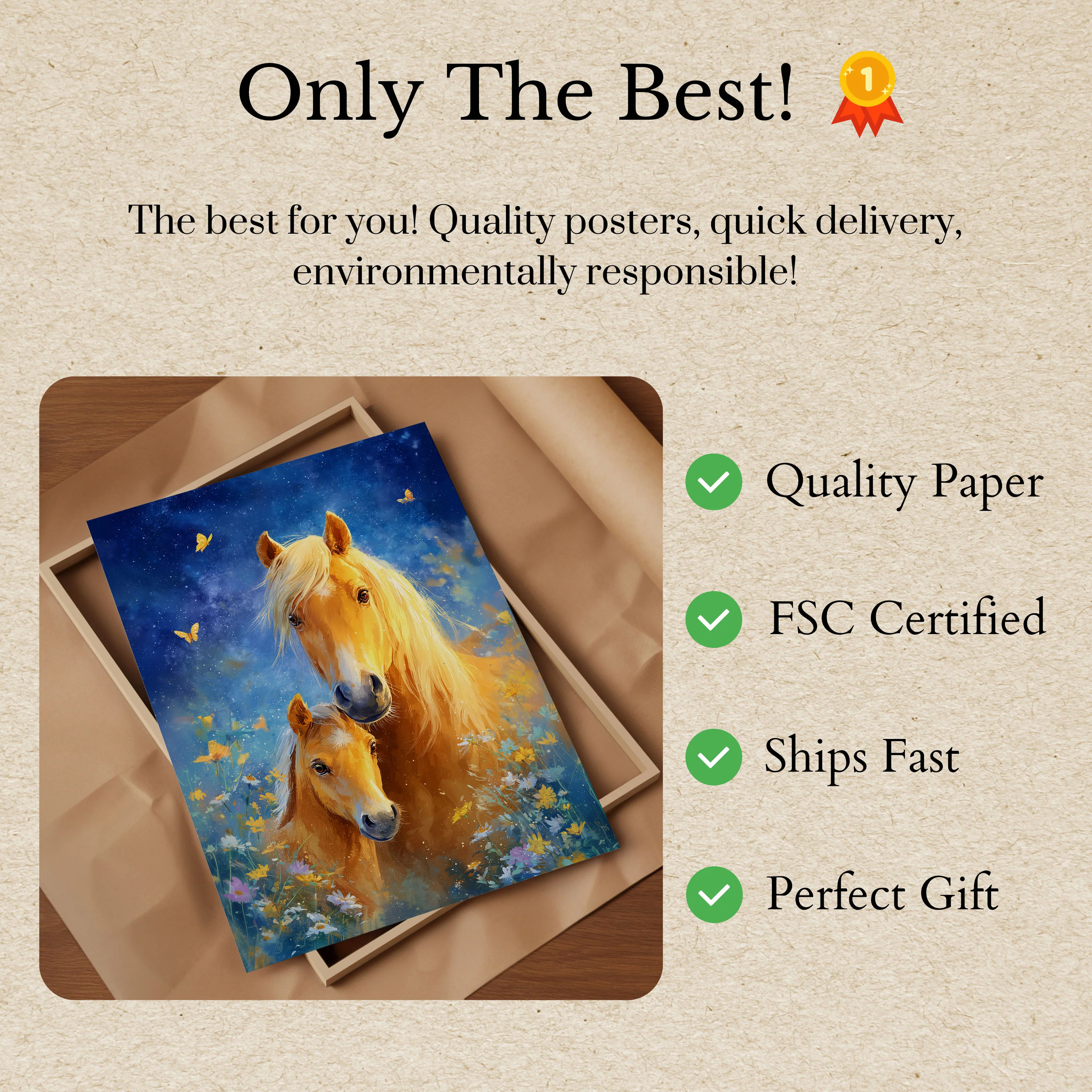 Golden Horses Starry Night Poster - Image 3