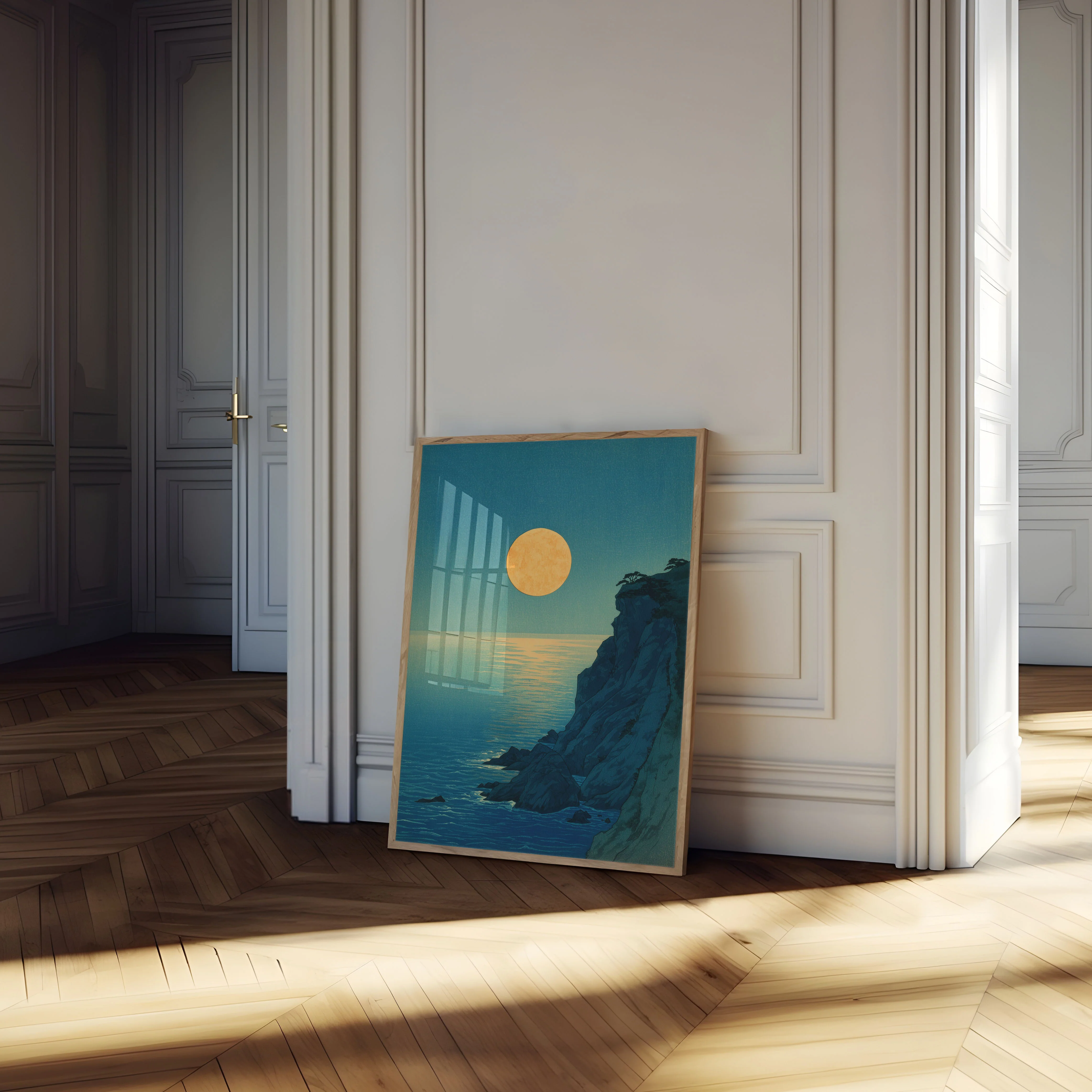 Golden Moon Over Coastal Cliffs Poster - Image 4