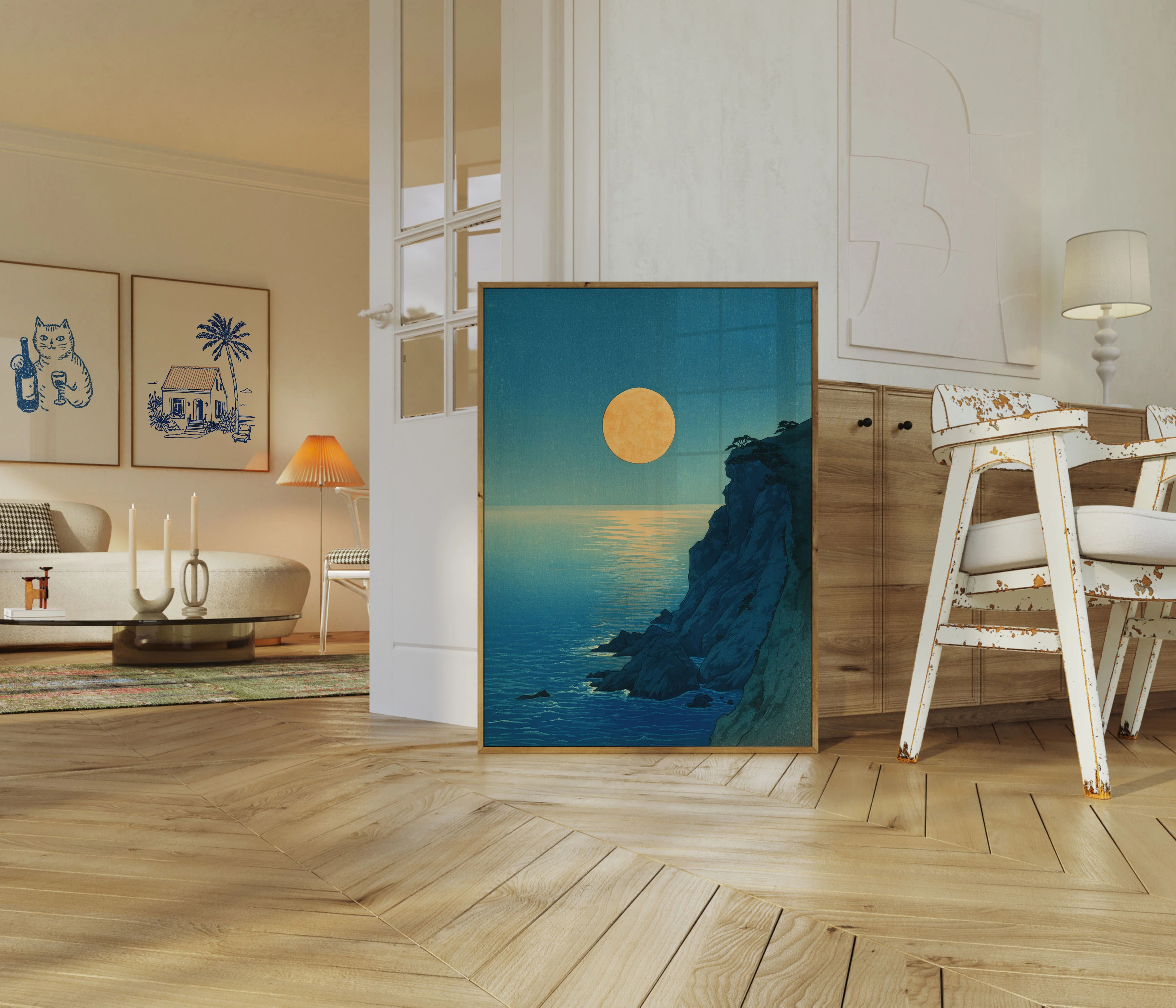 Golden Moon Over Coastal Cliffs Poster - Image 5