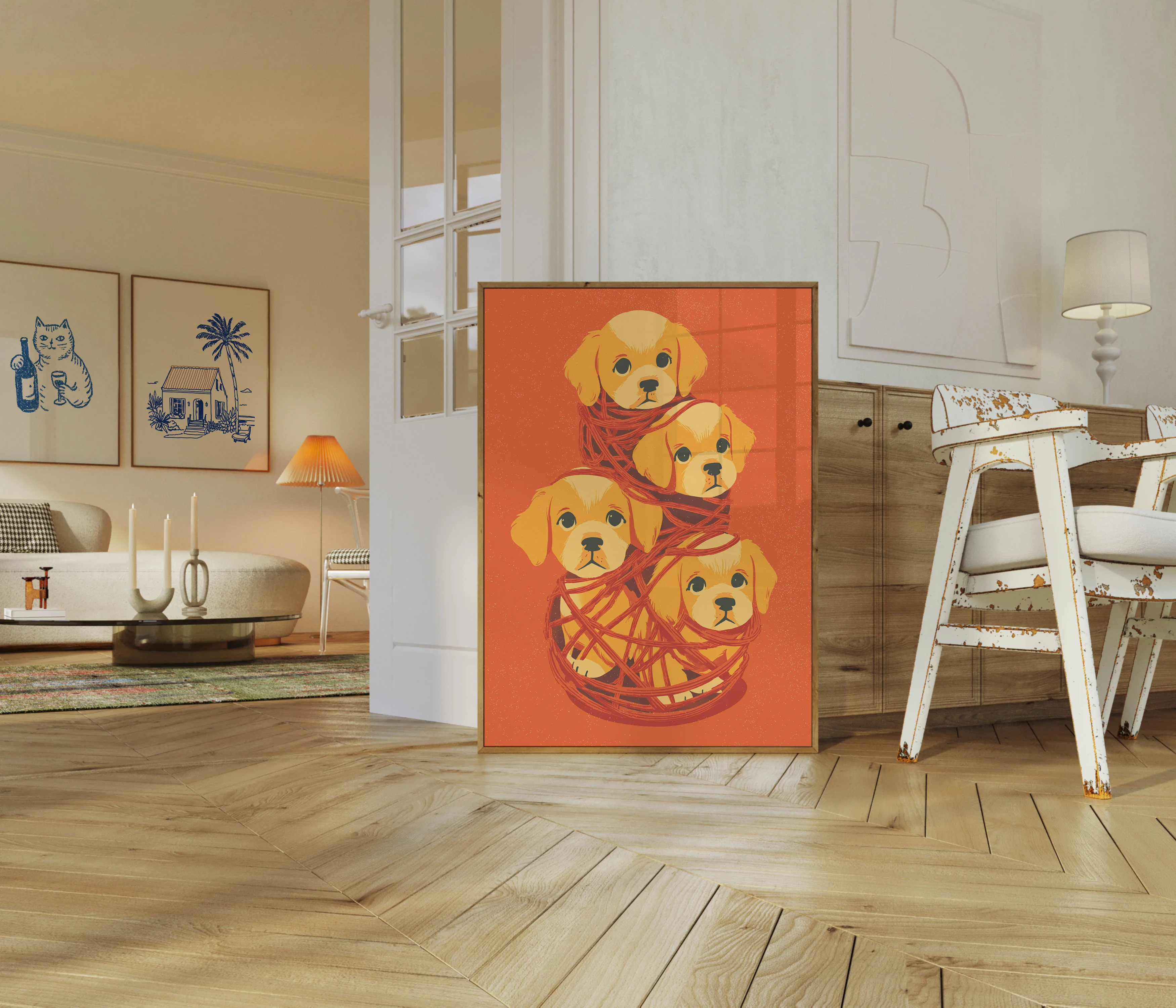 Golden Puppies Connected Together Poster - Image 5