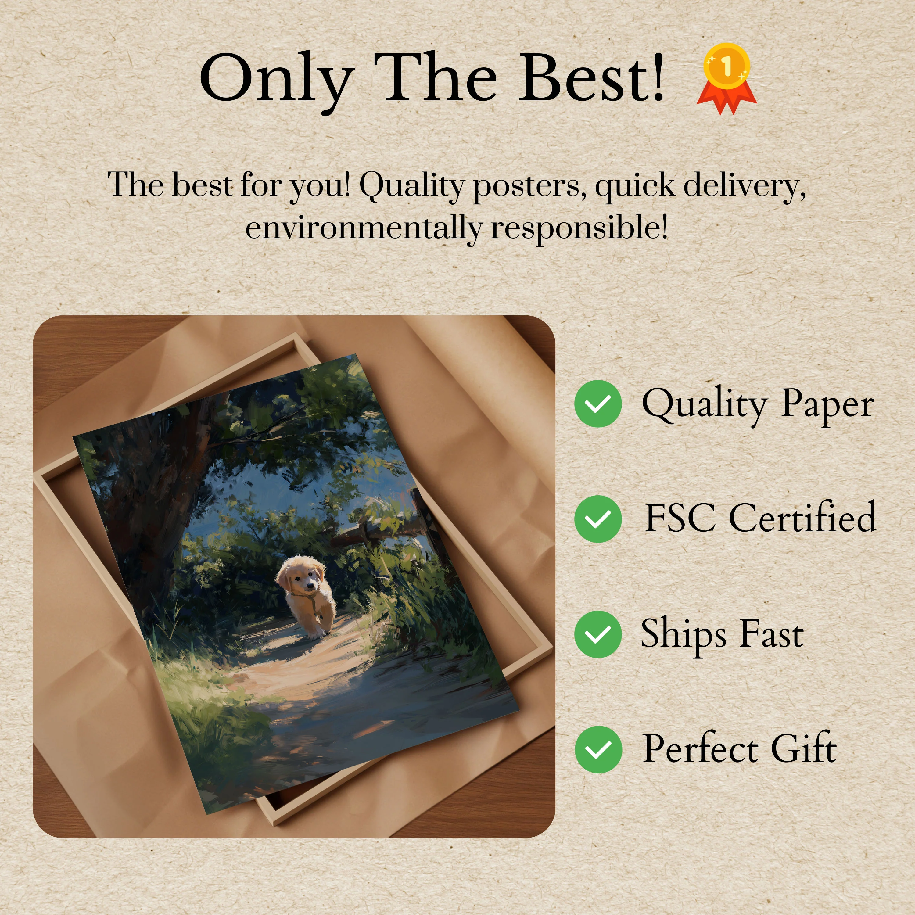 Golden Puppy Forest Path Poster - Image 3