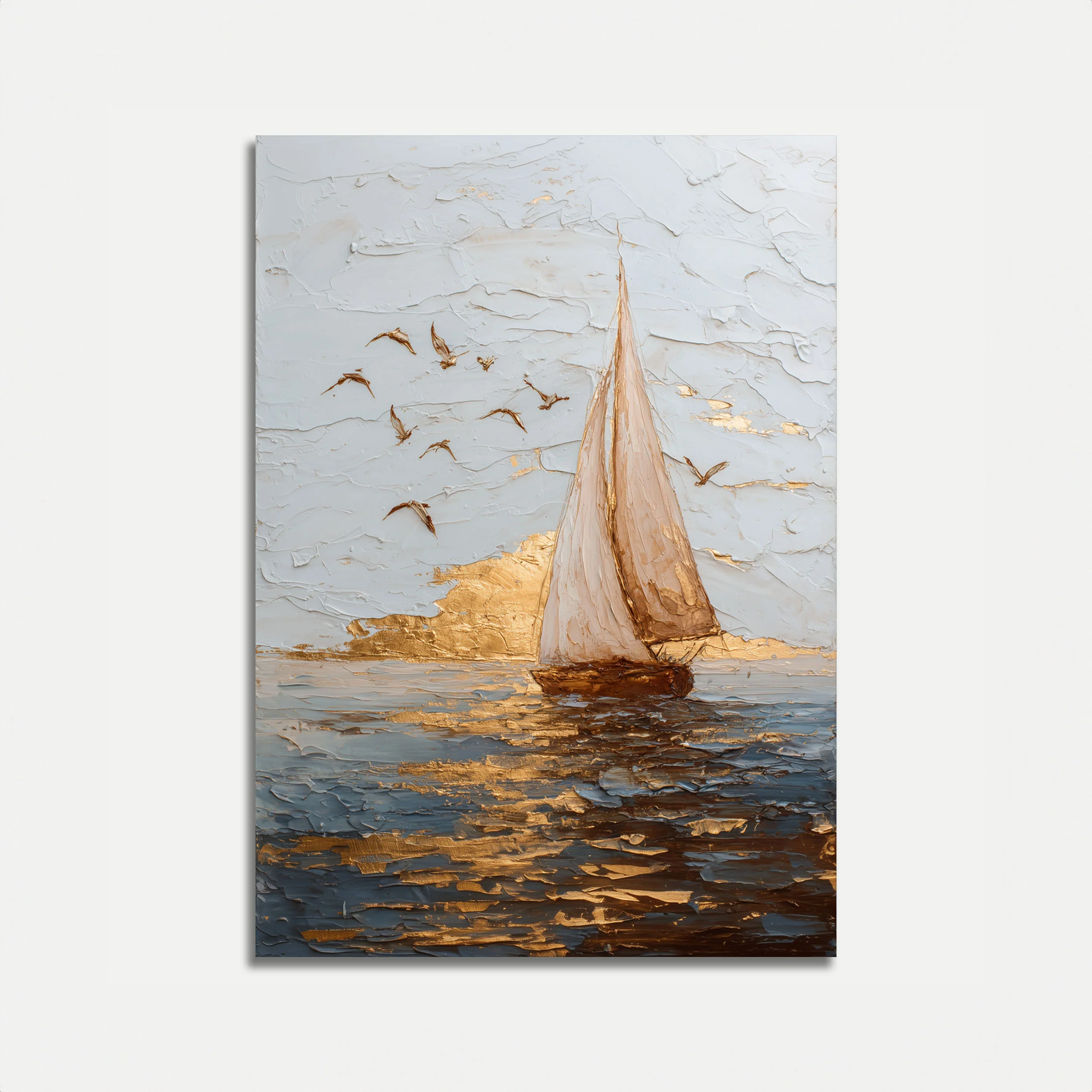 Golden Sailboat at Sunset Poster