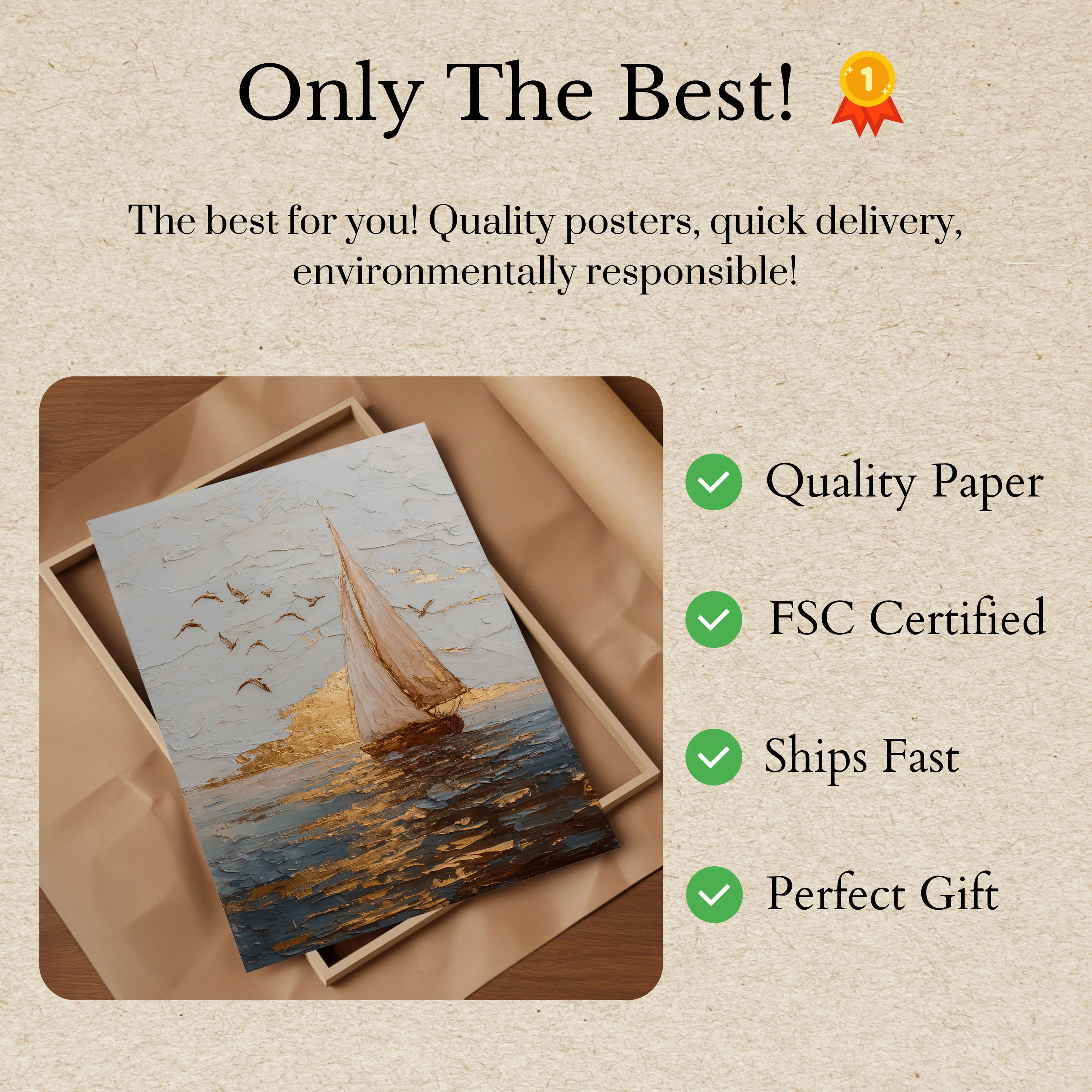 Golden Sailboat at Sunset Poster - Image 3