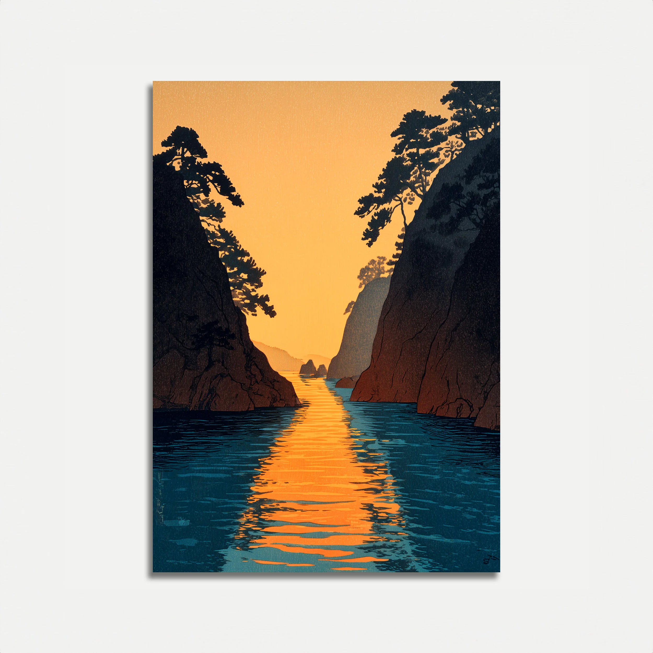 Golden Sunset Fjord Passage Poster