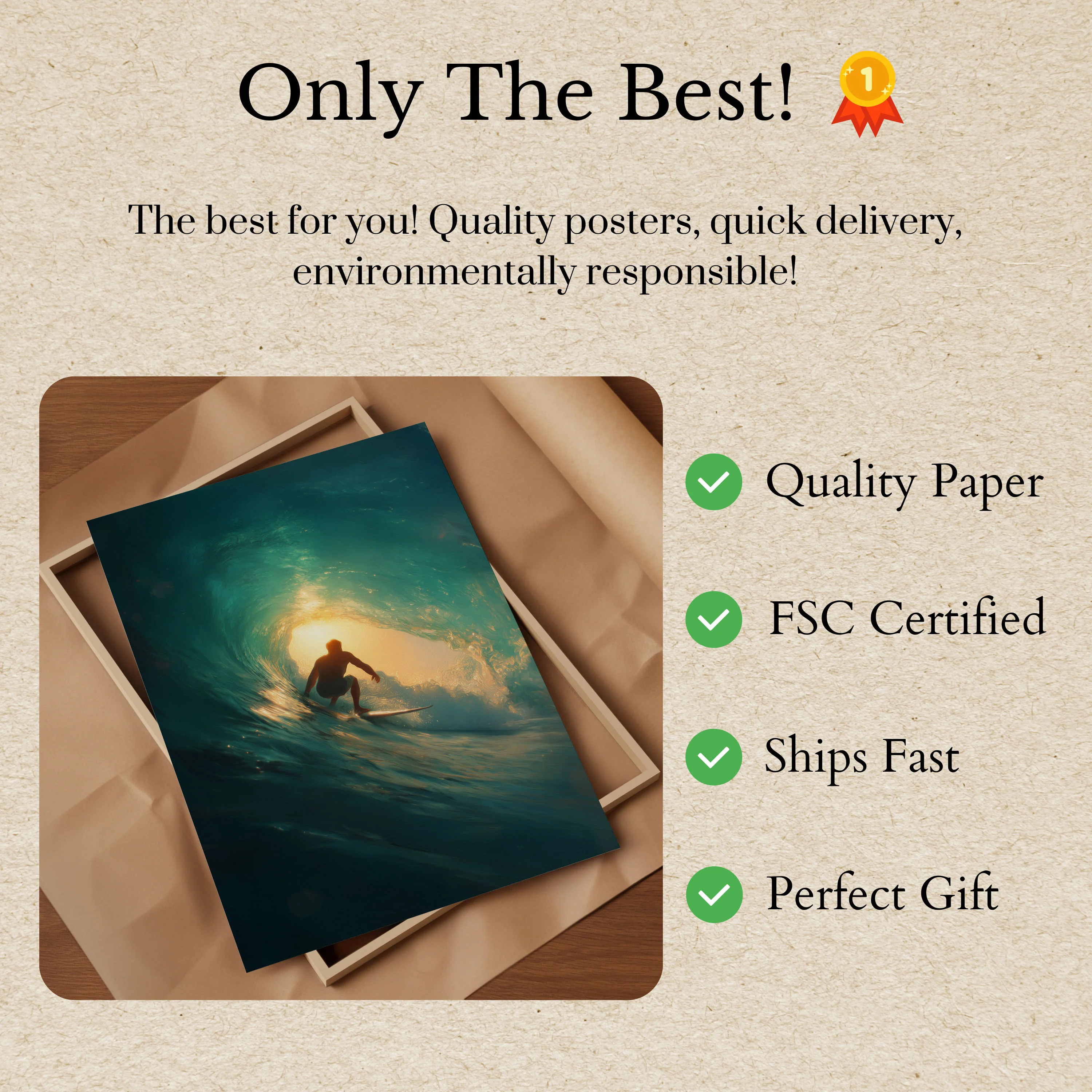 Golden Wave Surfer Poster - Image 3