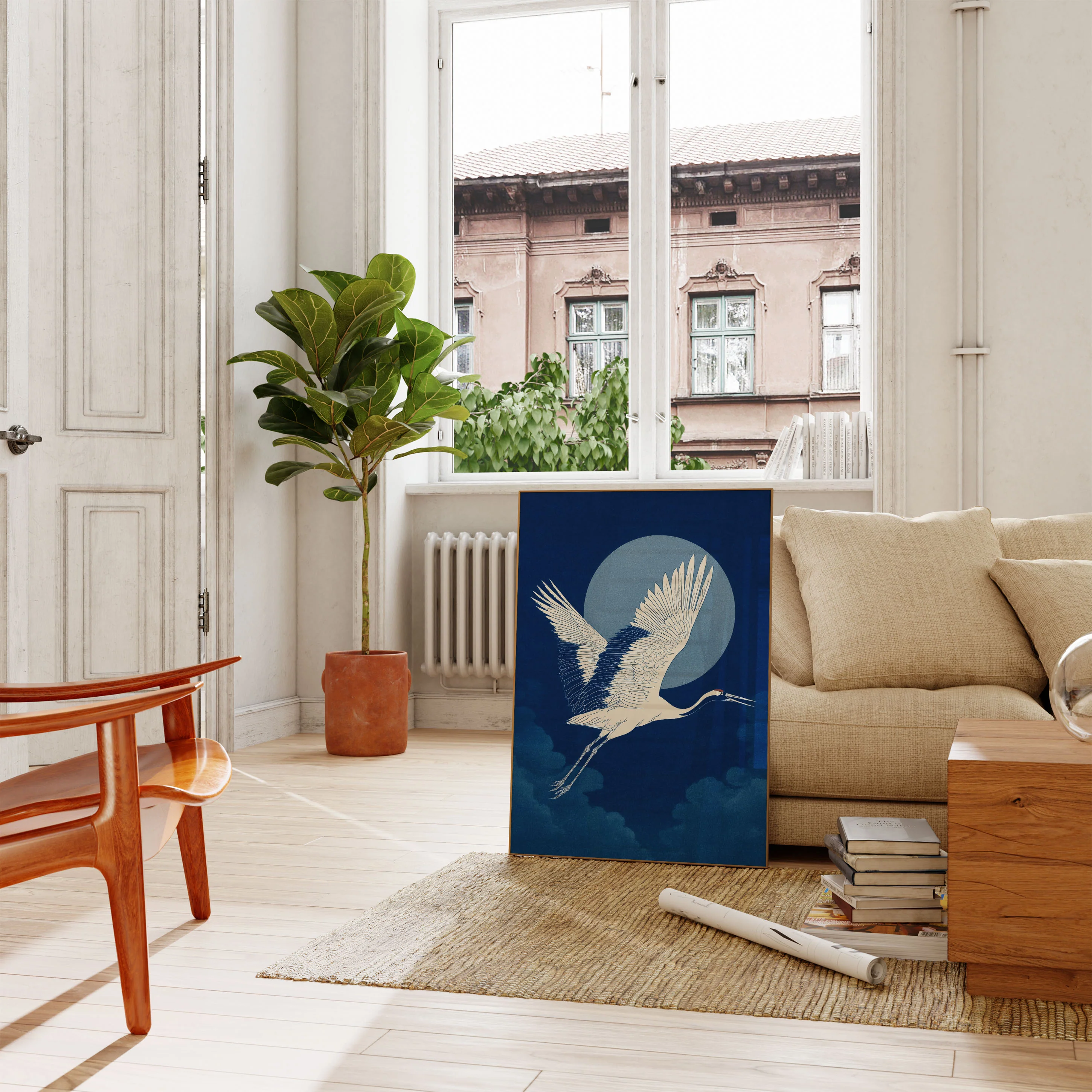Graceful Crane Under Moonlight Poster - Image 2