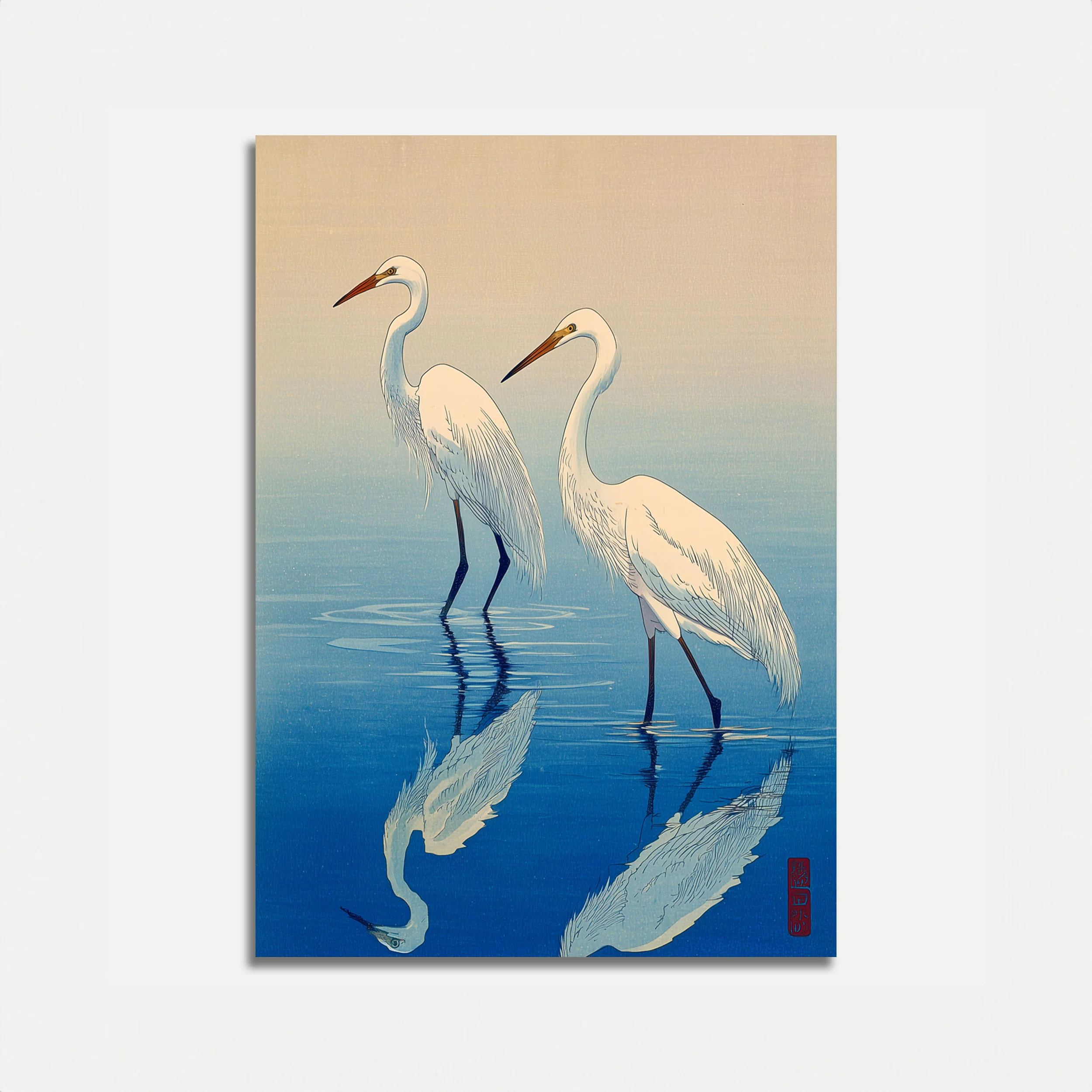 Graceful Herons in Water Poster
