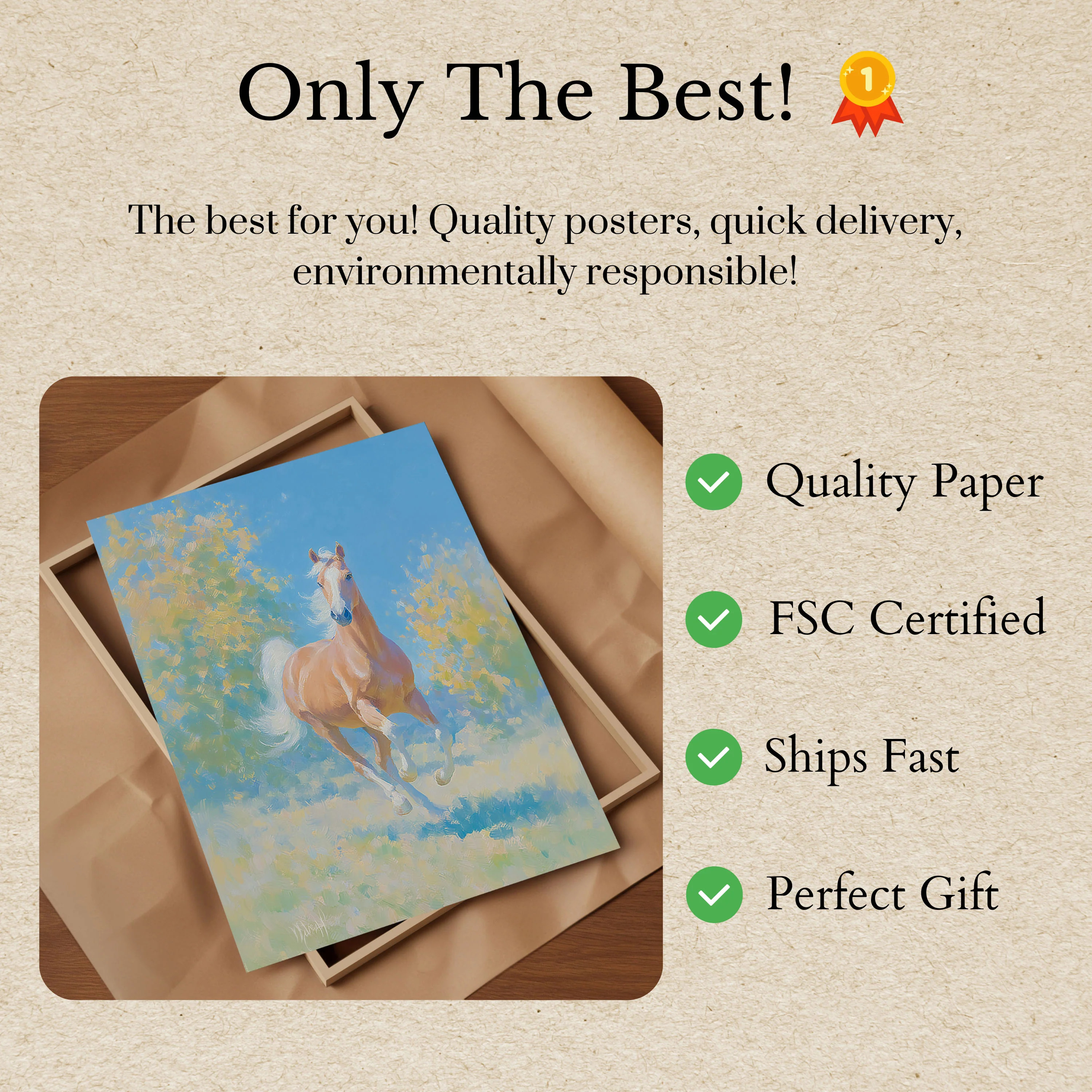 Graceful Horse in Pastel Meadow Poster - Image 3