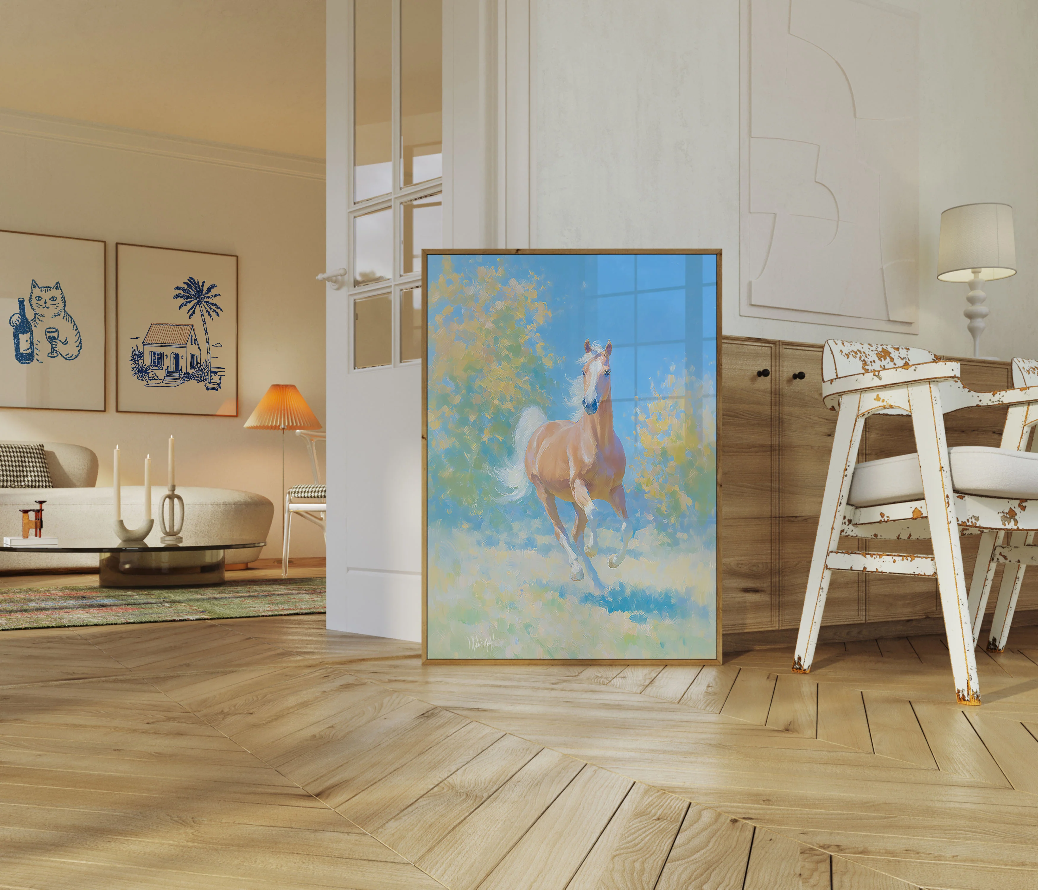 Graceful Horse in Pastel Meadow Poster - Image 5