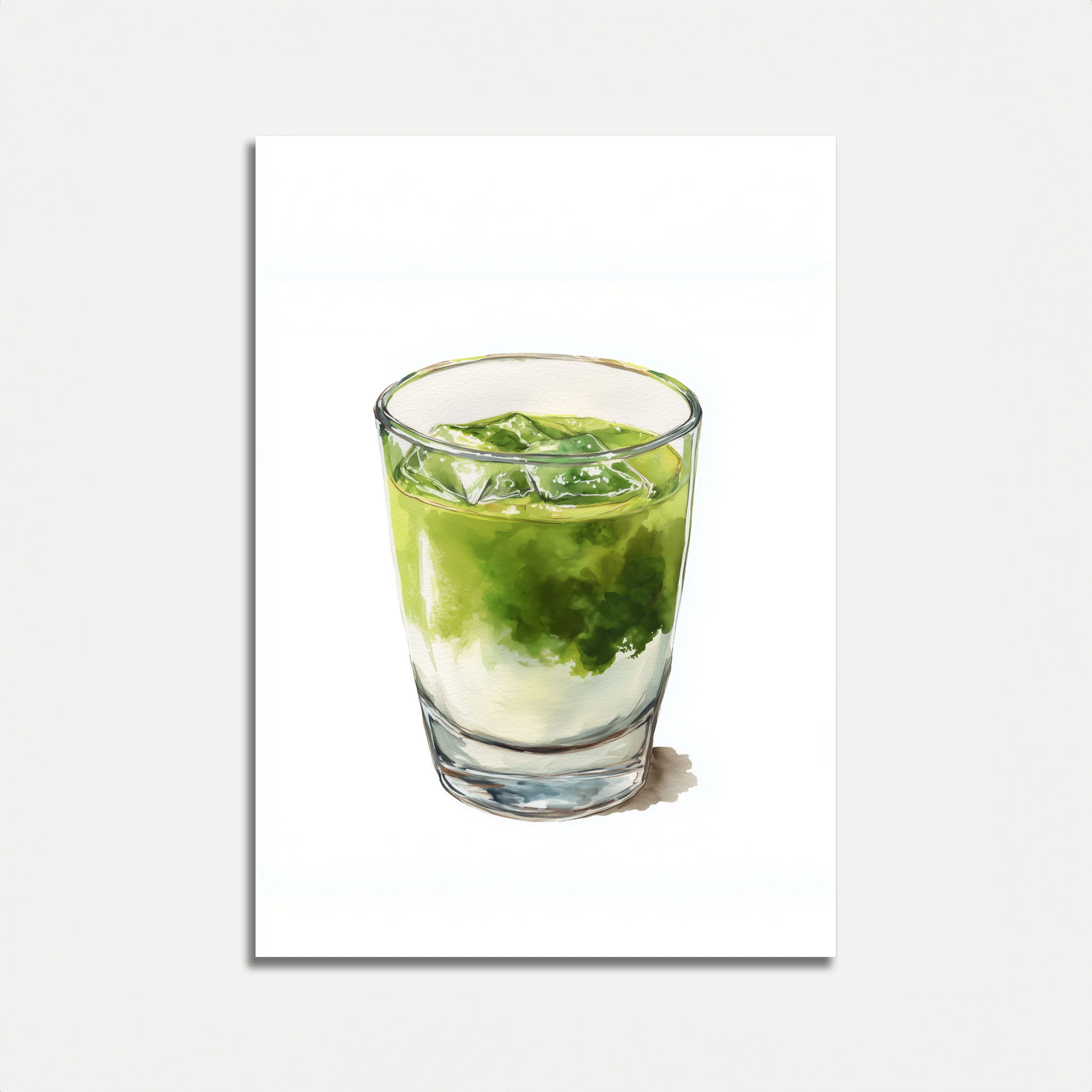 Green Matcha Cocktail Watercolor Poster