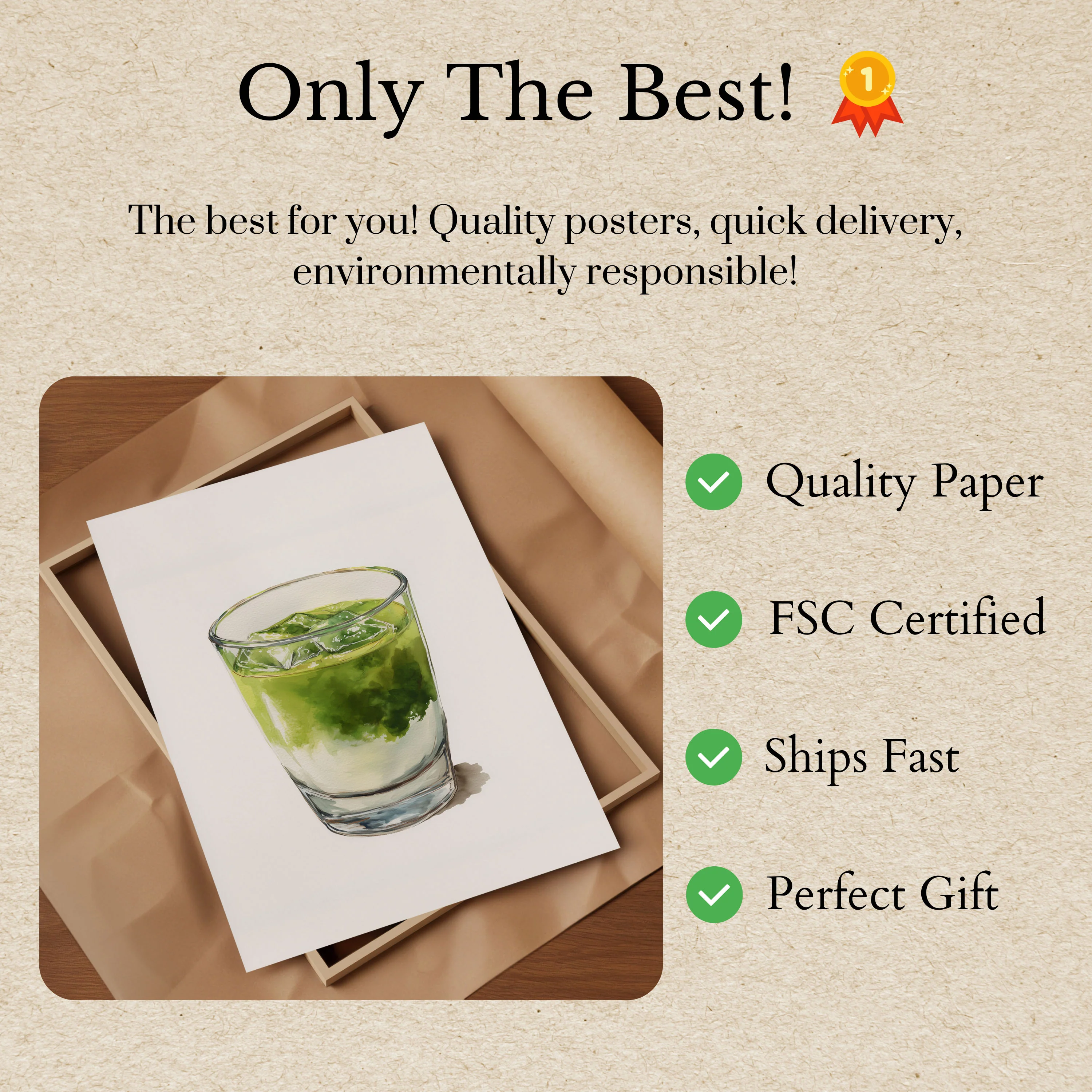 Green Matcha Cocktail Watercolor Poster - Image 3