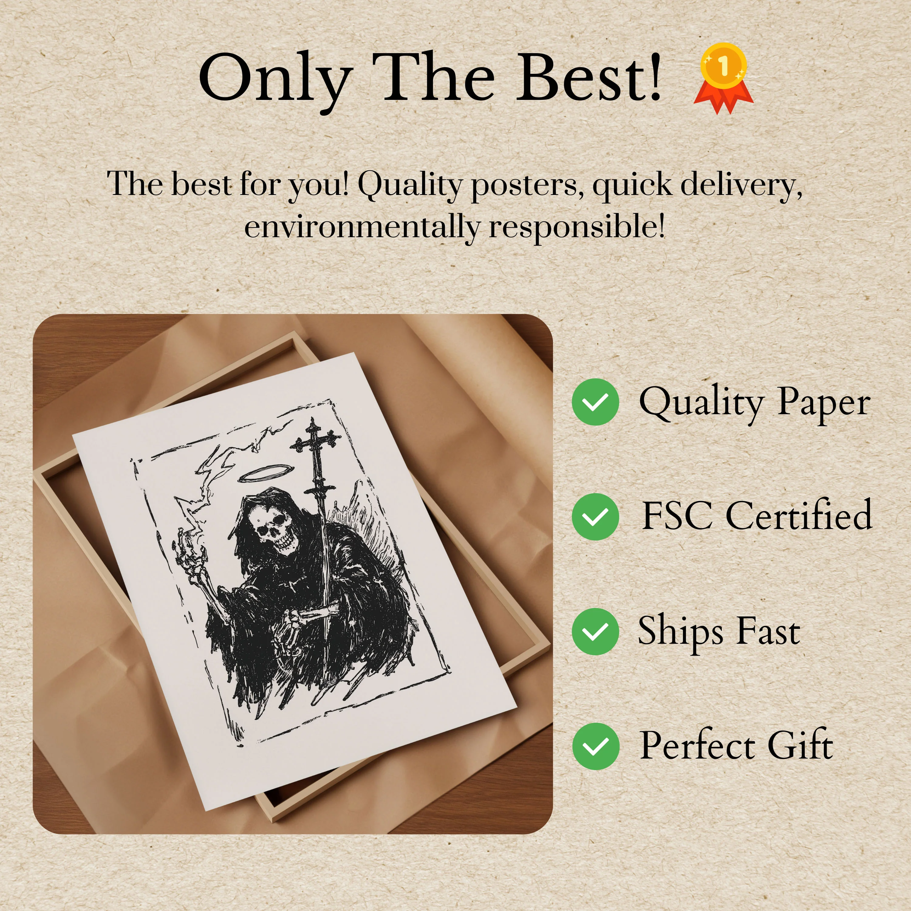 Grim Reaper Skull Dark Art Poster - Image 3