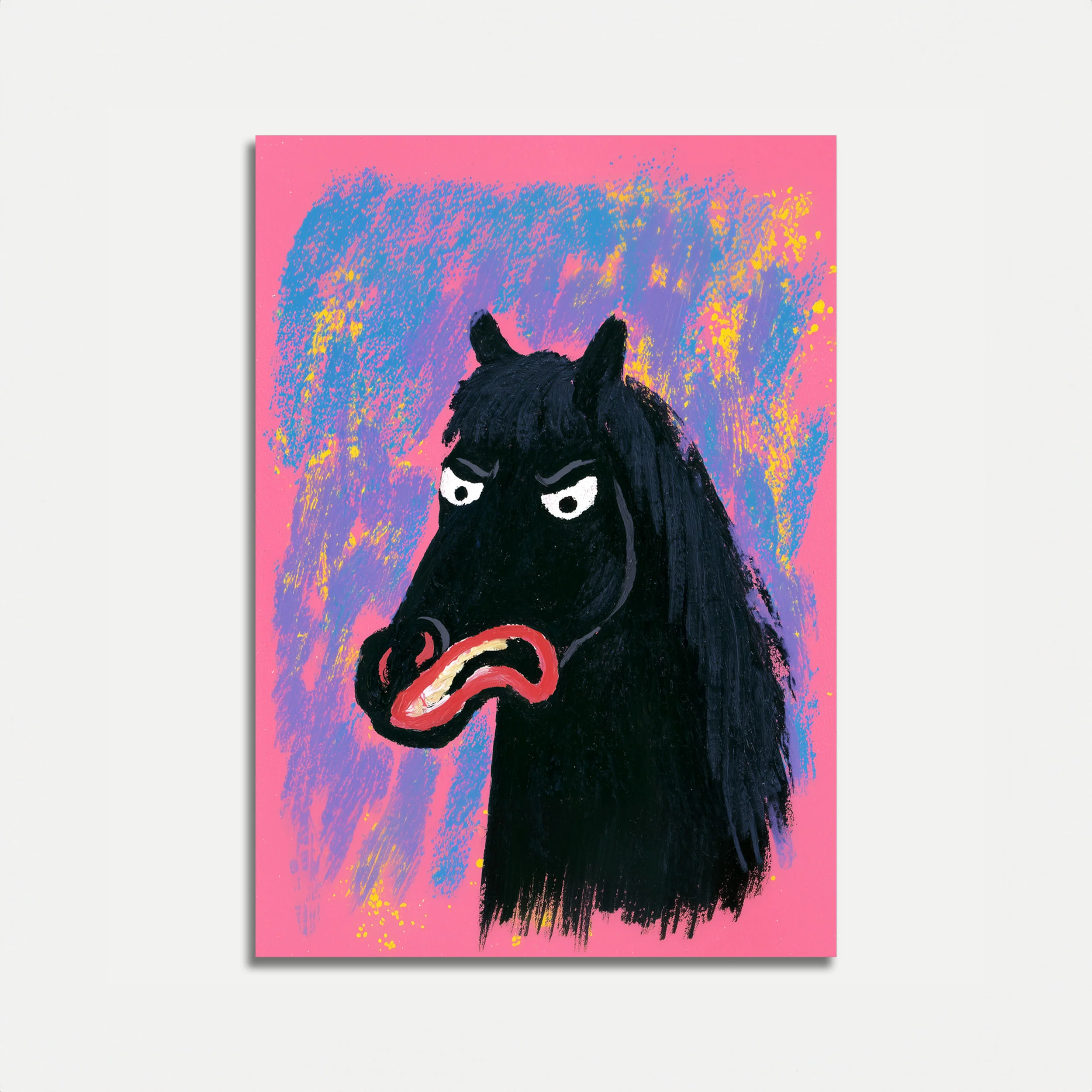 Grumpy Black Horse Poster