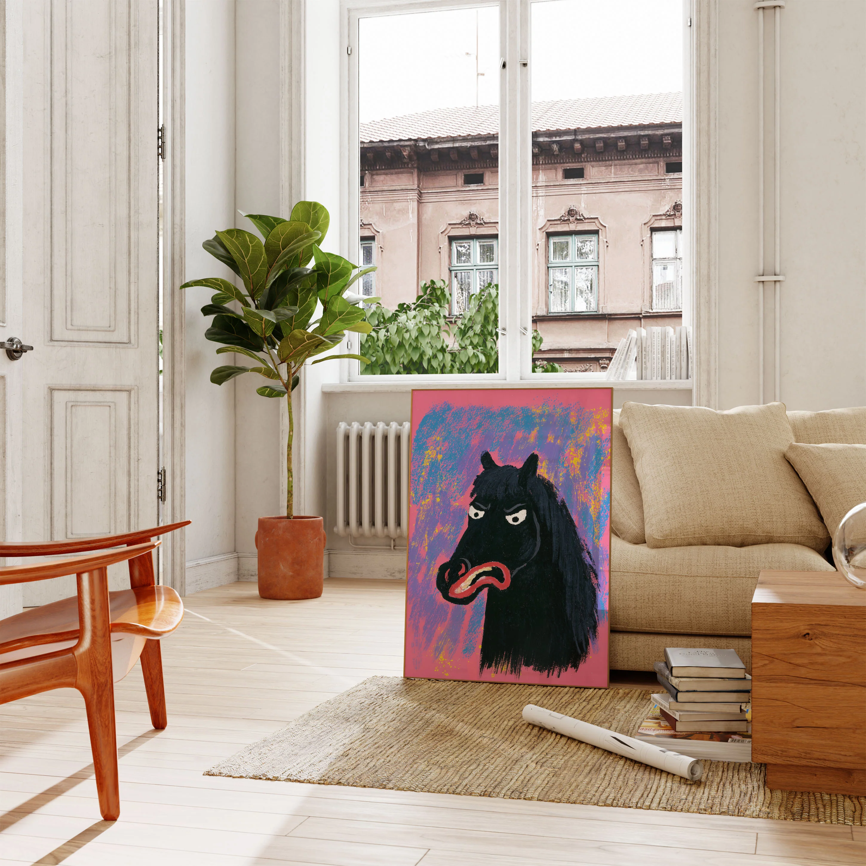 Grumpy Black Horse Poster - Image 2