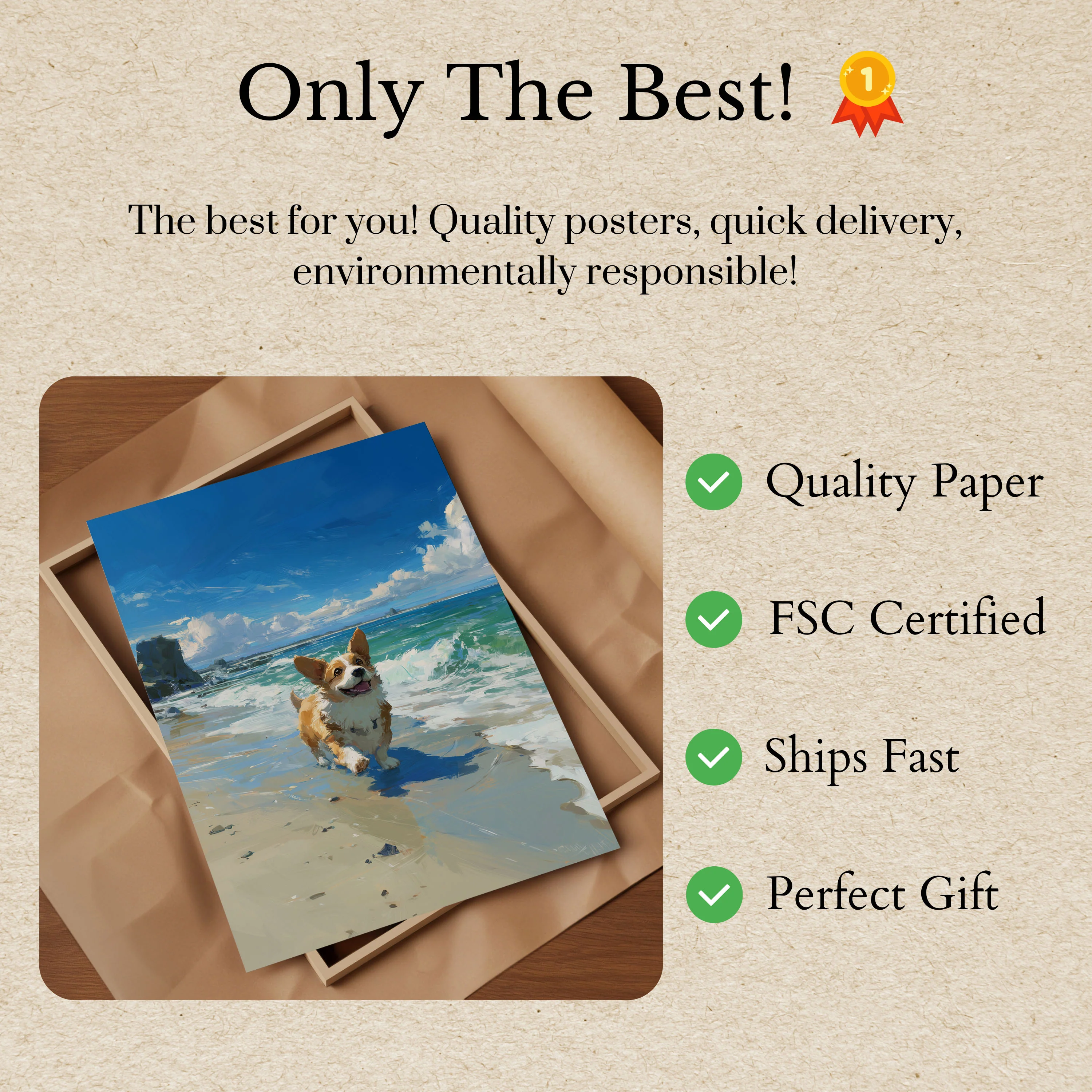 Happy Corgi Beach Adventure Poster - Image 3