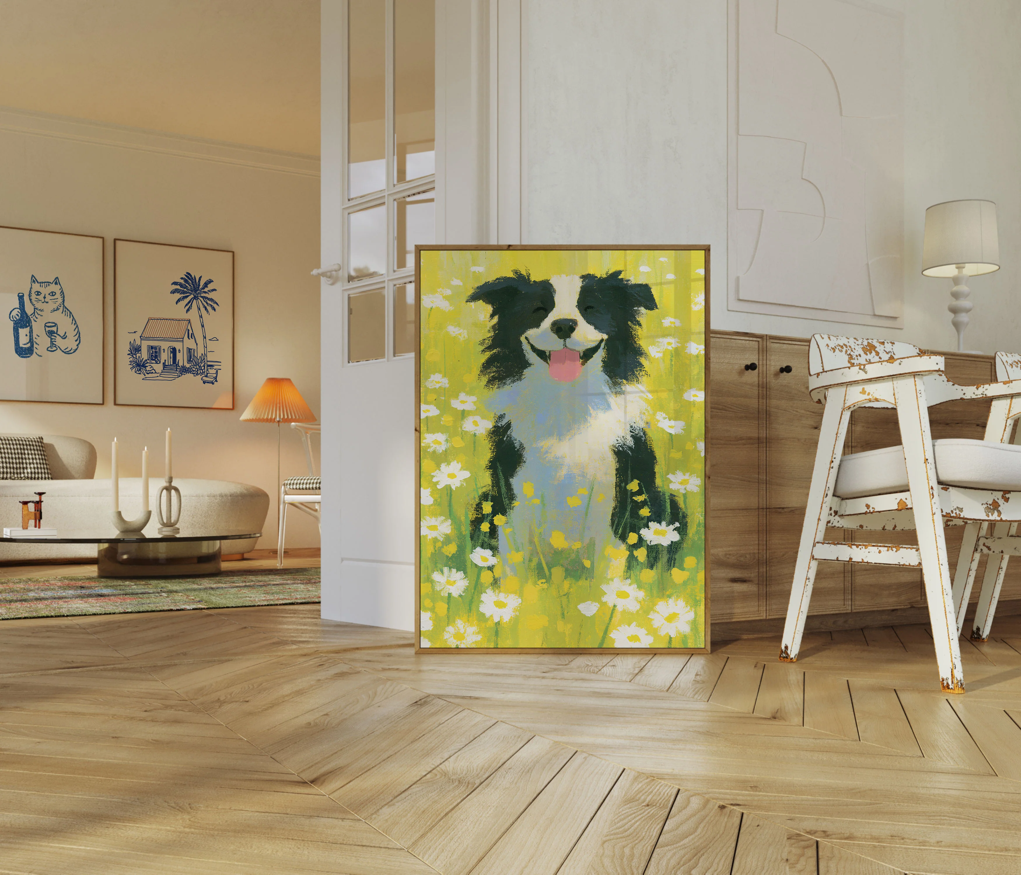 Happy Dog in Flower Field Poster - Image 4