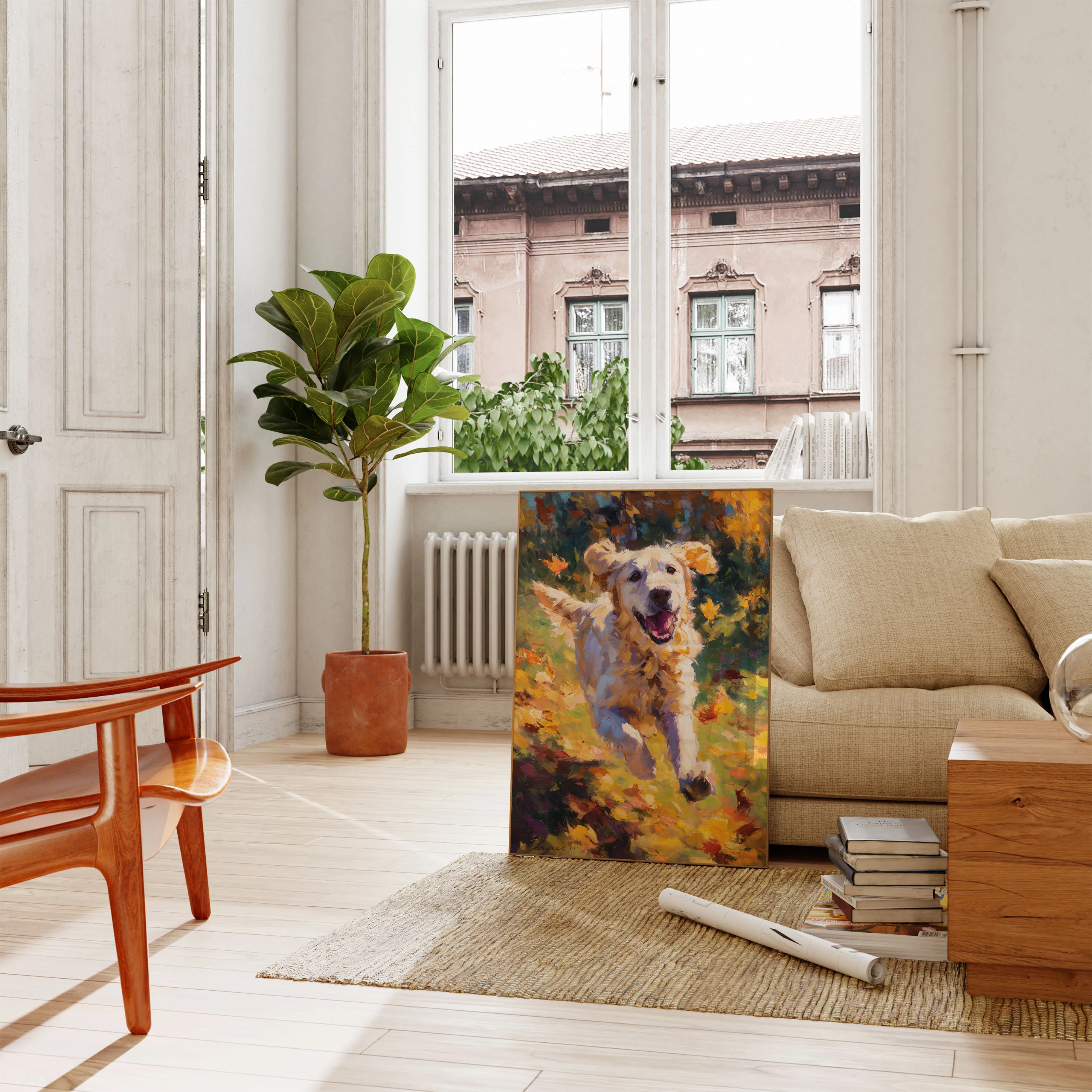 Happy Dog Running Through Flowers Poster - Image 2