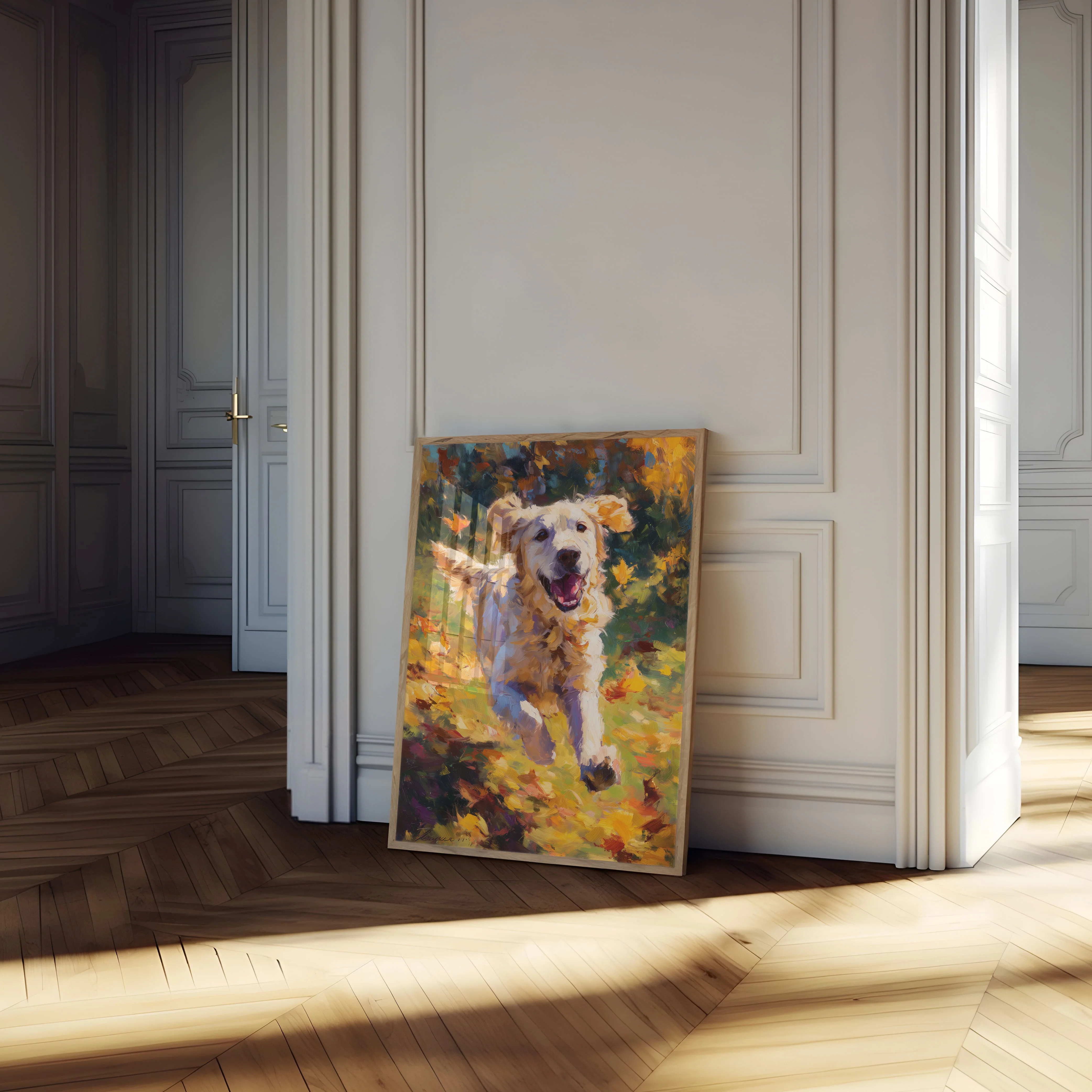Happy Dog Running Through Flowers Poster - Image 4